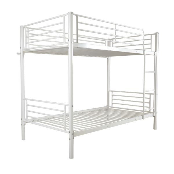 Space-Saving Twin Over Twin White Metal Bunk Bed with Integrated Ladder and Sturdy Iron Frame | Just Better Bunk Beds