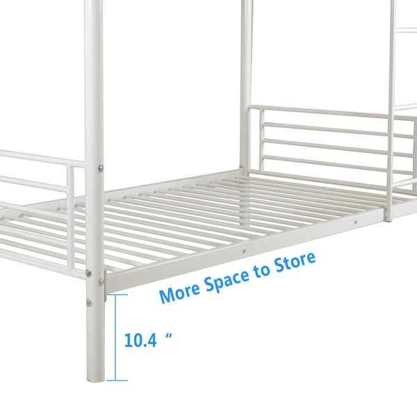 Space-Saving Twin Over Twin White Metal Bunk Bed with Integrated Ladder and Sturdy Iron Frame | Just Better Bunk Beds