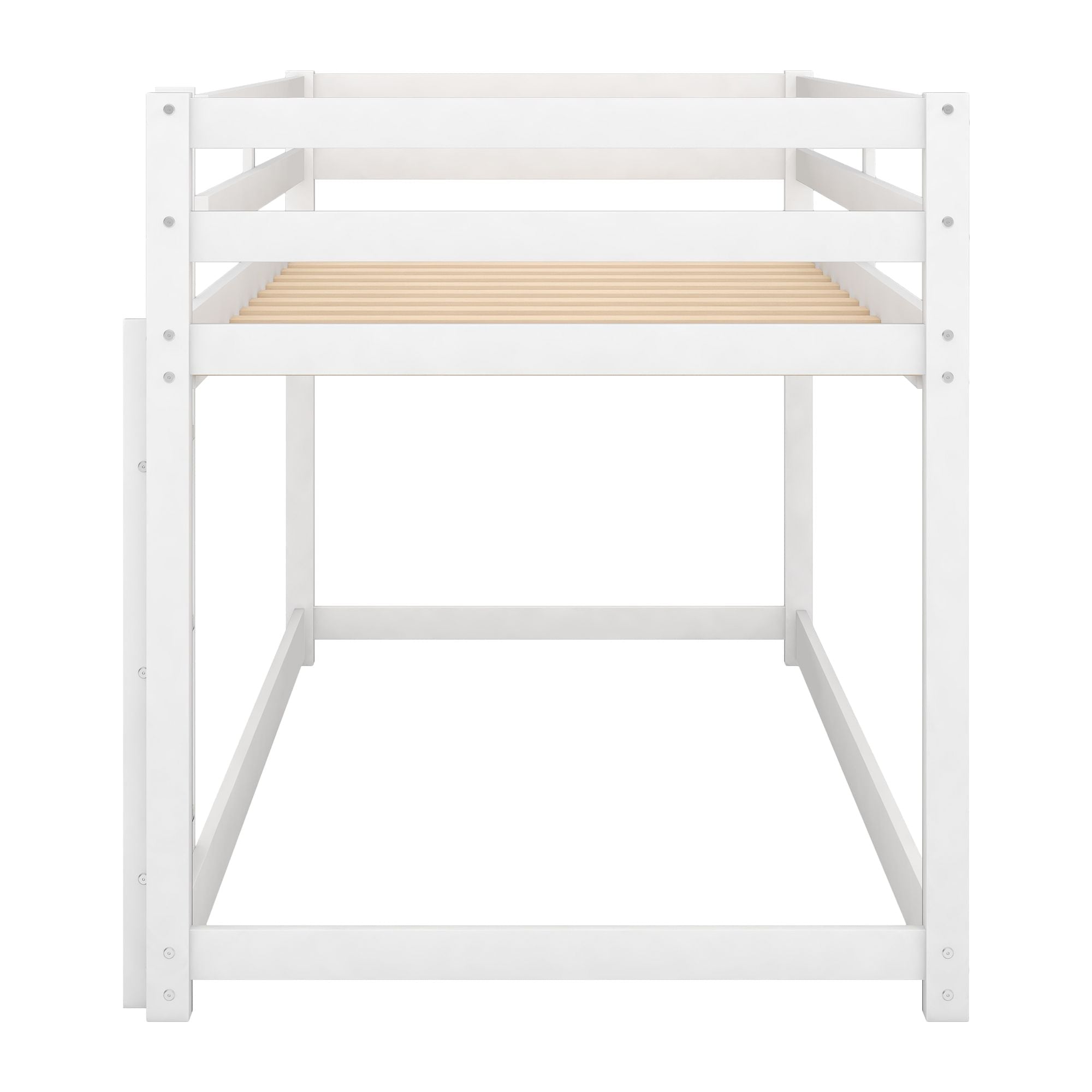 Space-Saving Twin Over Twin Wood Bunk Bed with Built-In Ladder, White Finish | Just Better Bunk Beds