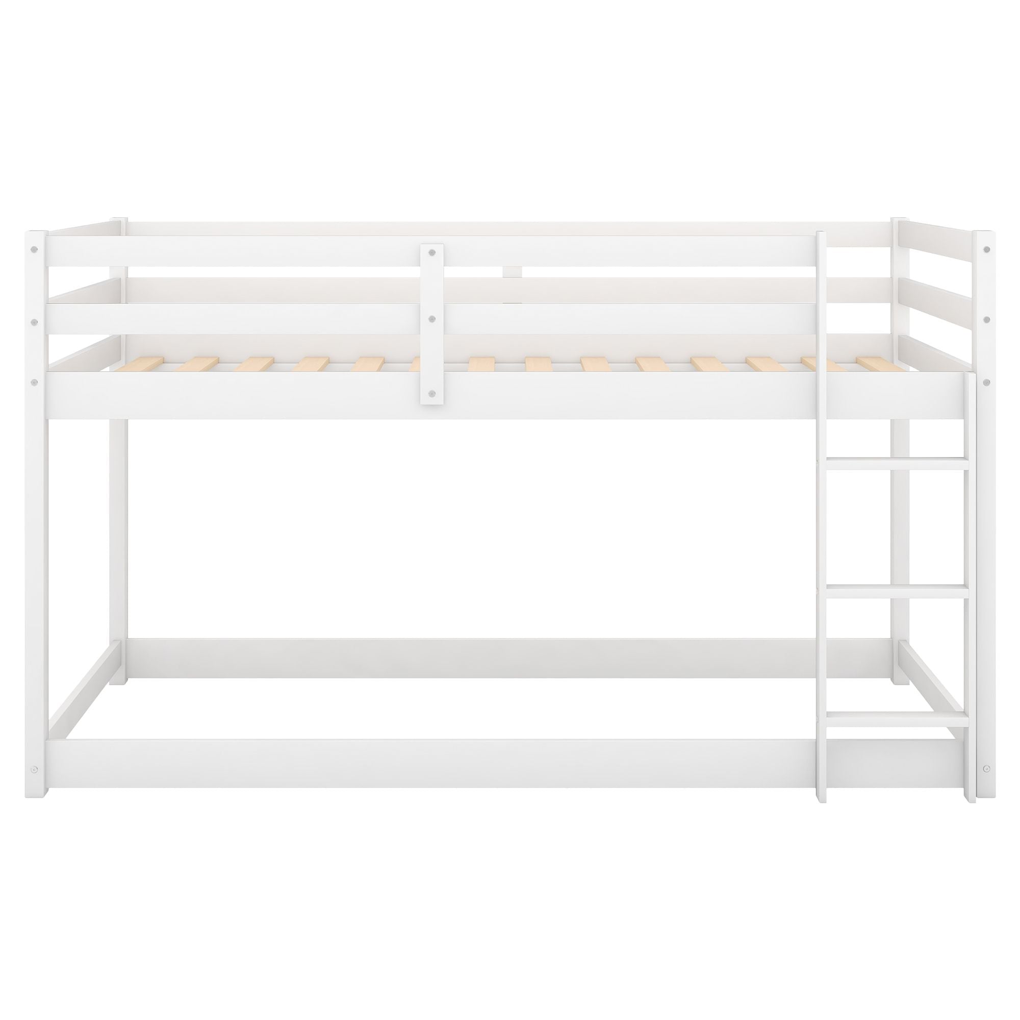 Space-Saving Twin Over Twin Wood Bunk Bed with Built-In Ladder, White Finish | Just Better Bunk Beds