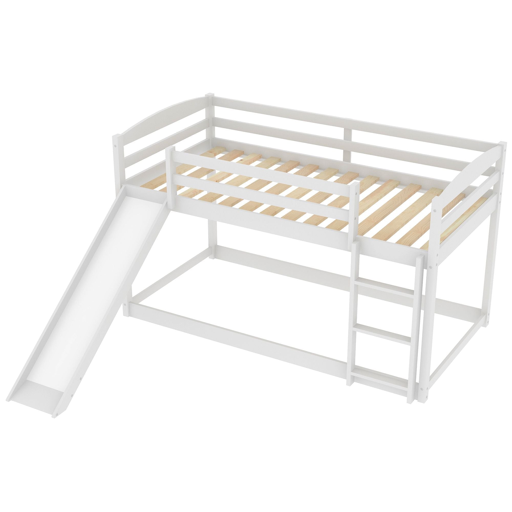 Space-Saving Twin Over Twin Wood Bunk Bed with Convertible Slide and Ladder in Gray | Just Better Bunk Beds
