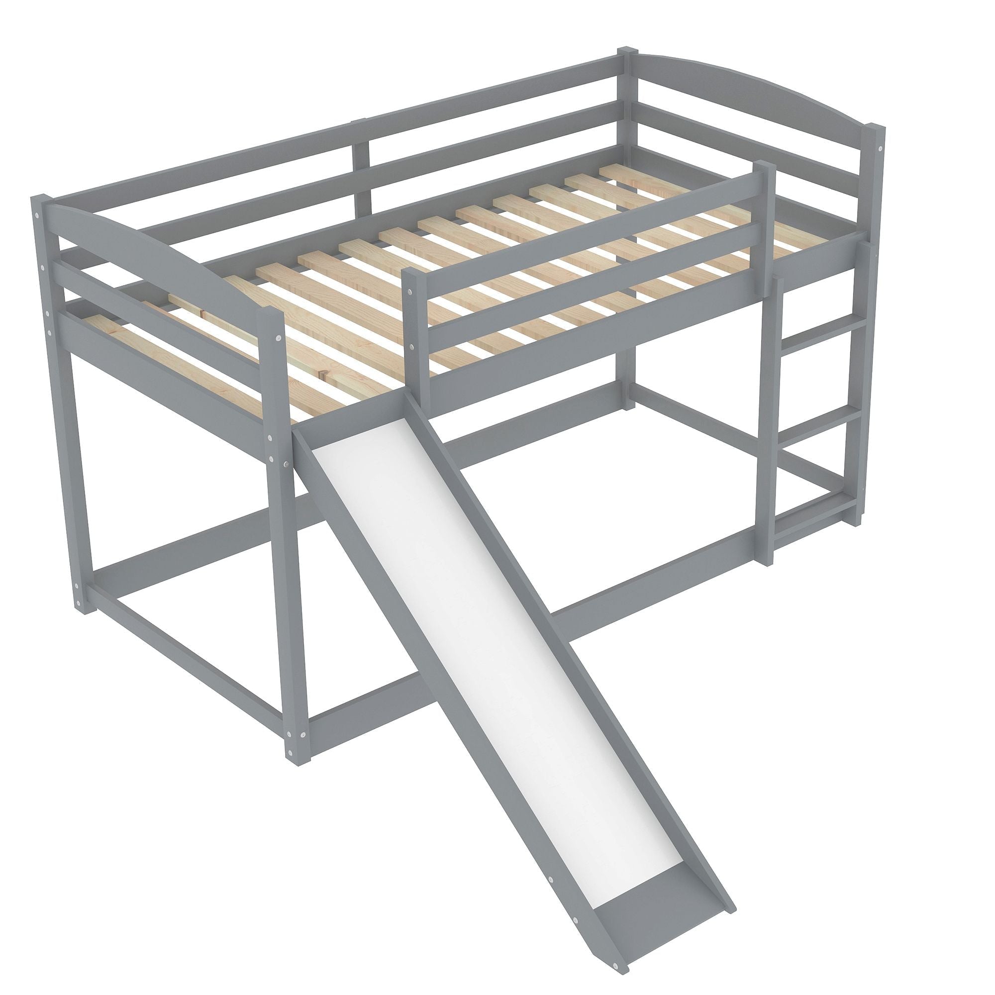 Space-Saving Twin Over Twin Wood Bunk Bed with Convertible Slide and Ladder in Gray | Just Better Bunk Beds