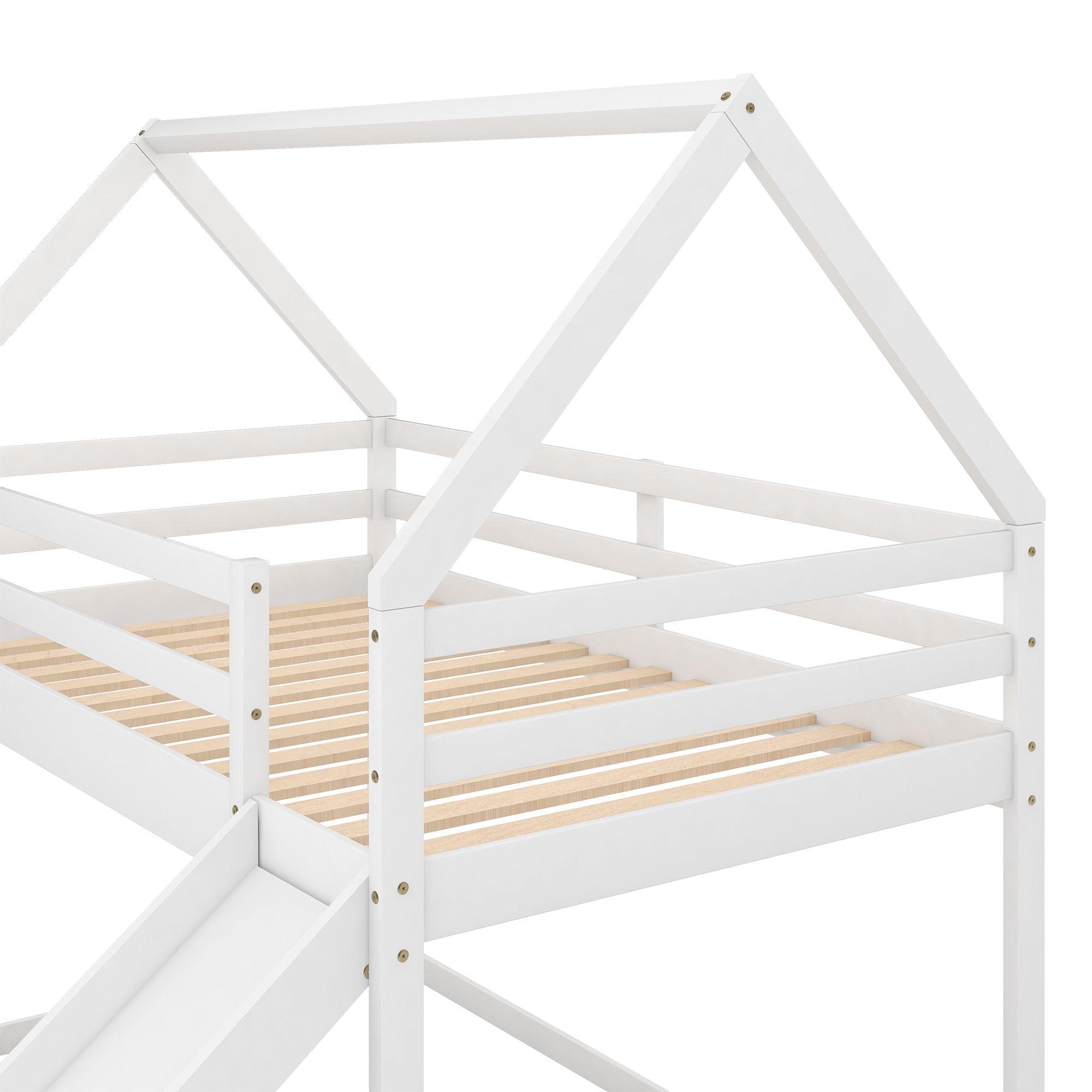 Space-Saving Twin Over Twin Wood Bunk Bed with Slide and Ladder, White or Gray | Just Better Bunk Beds