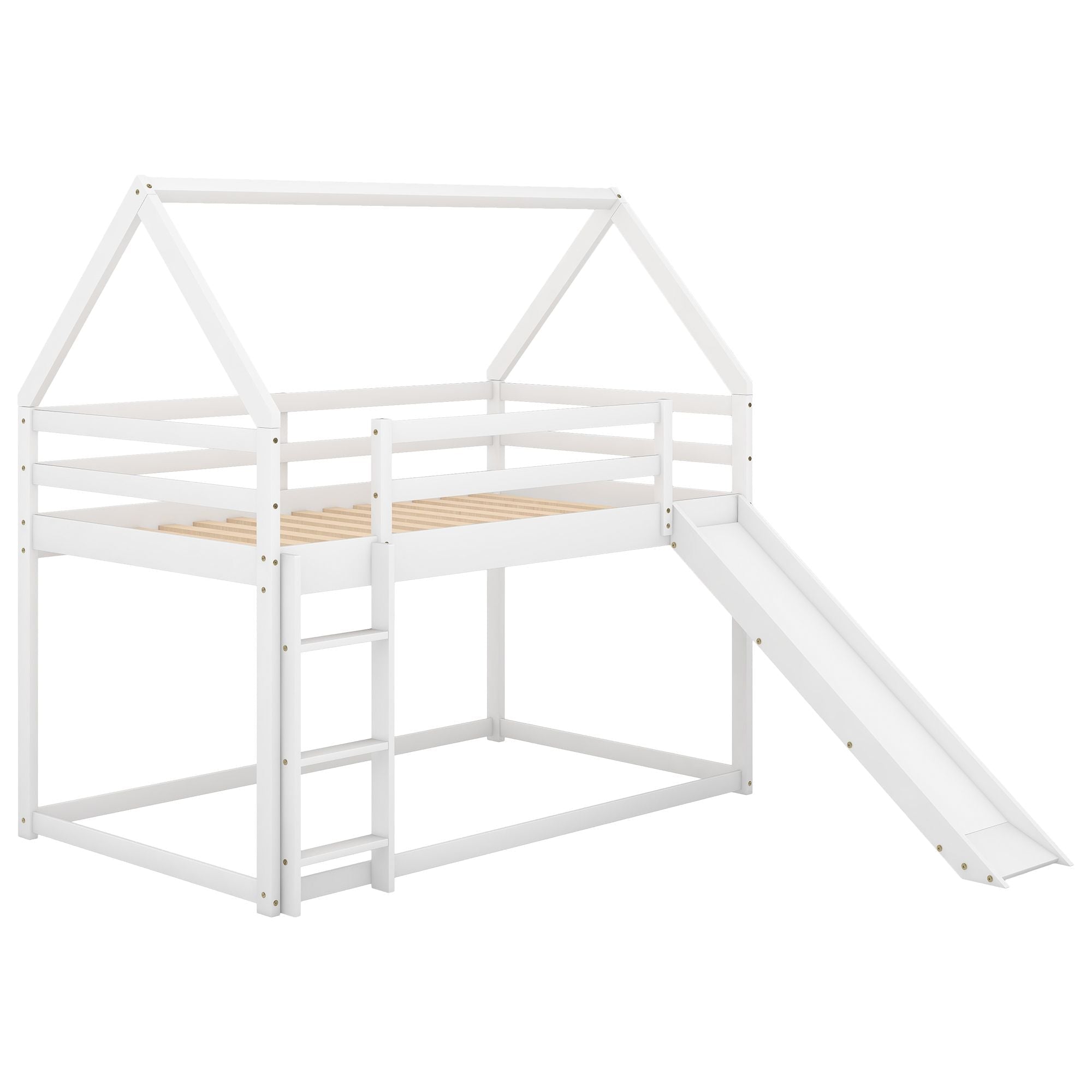 Space-Saving Twin Over Twin Wood Bunk Bed with Slide and Ladder, White or Gray | Just Better Bunk Beds