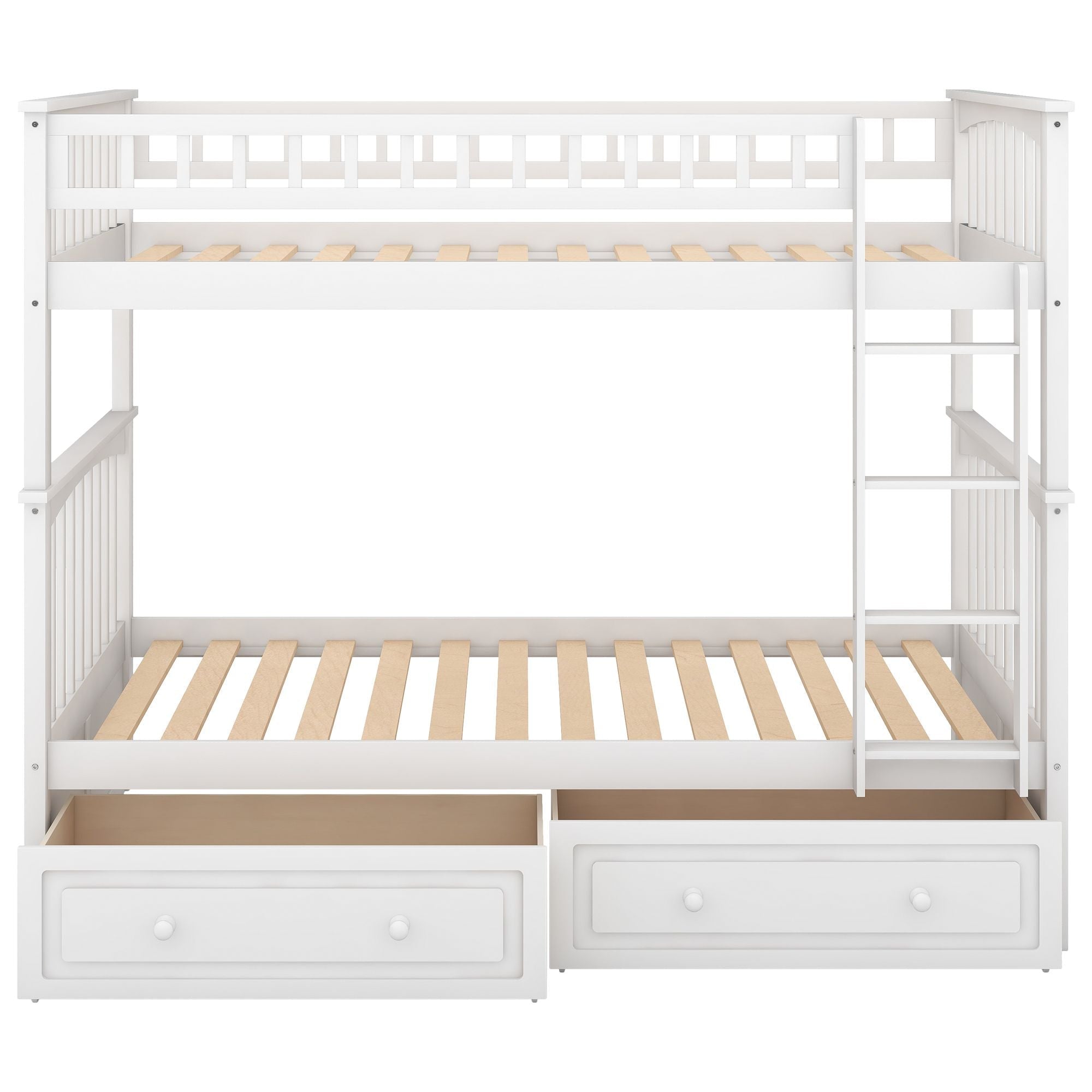 Space-Saving Twin over Twin Wood Bunk Bed with Storage Drawers and Convertible Design in White | Just Better Bunk Beds