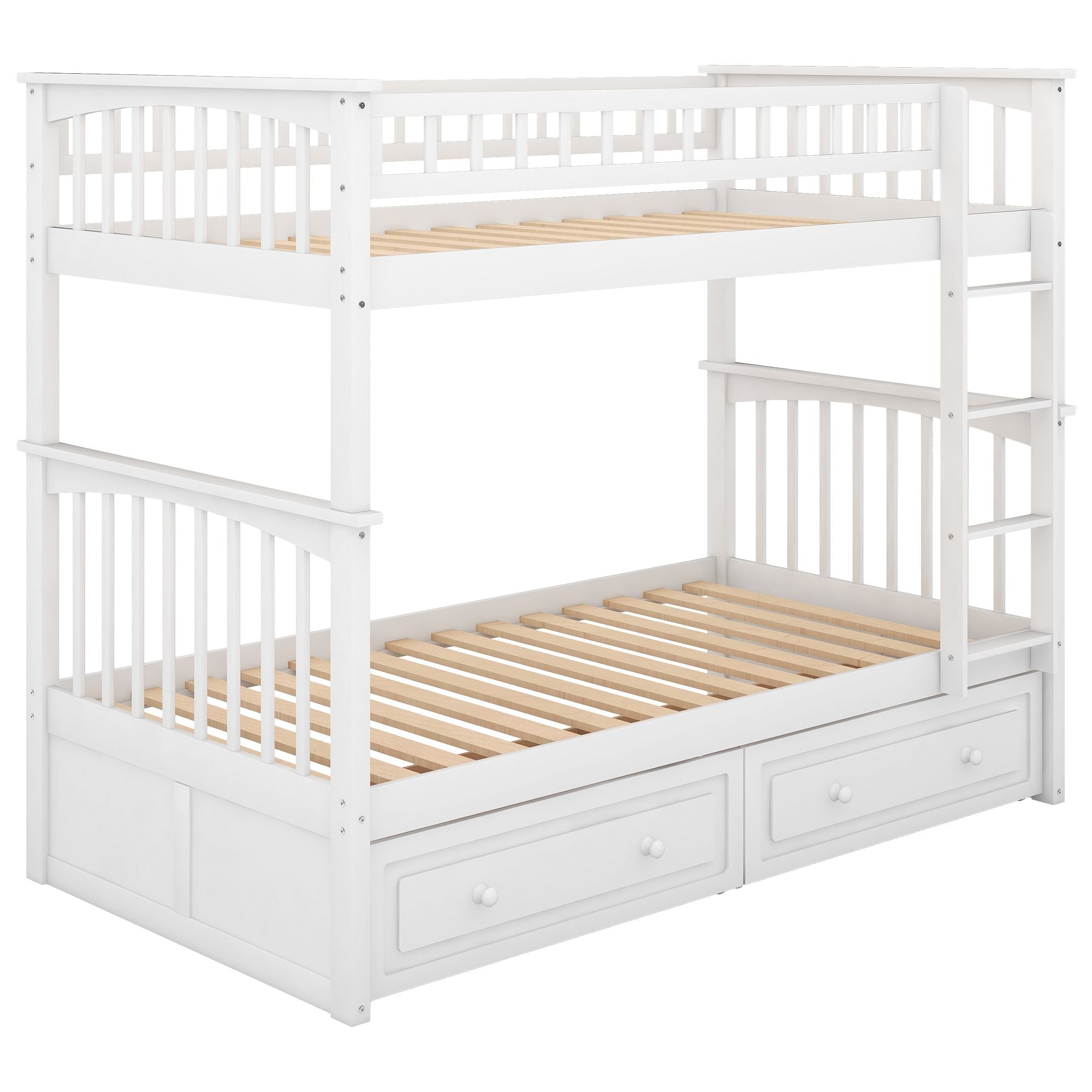Space-Saving Twin over Twin Wood Bunk Bed with Storage Drawers and Convertible Design in White | Just Better Bunk Beds