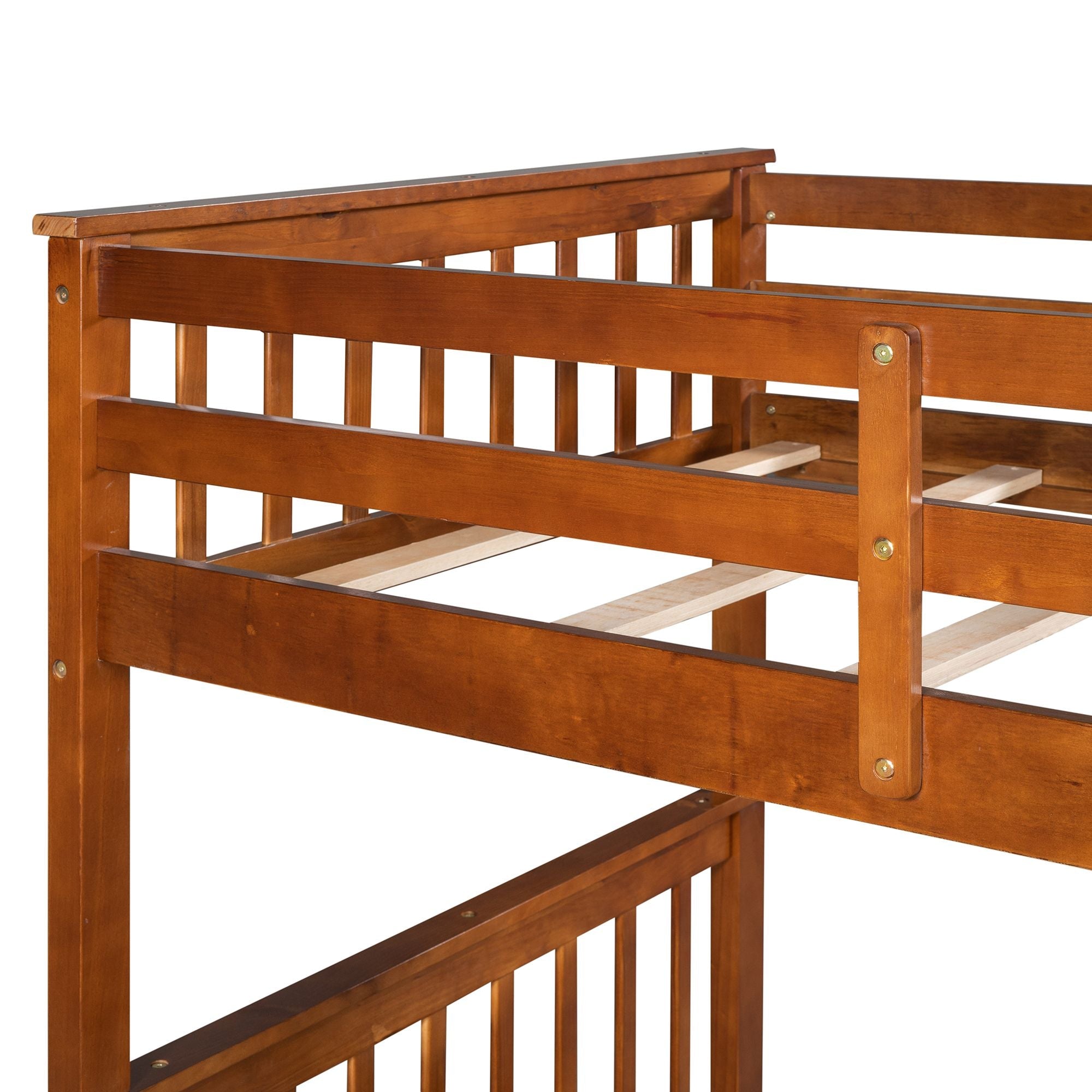Space-Saving Twin Over Twin Wood Bunk Bed with Storage Drawers and Ladders, Walnut | Just Better Bunk Beds