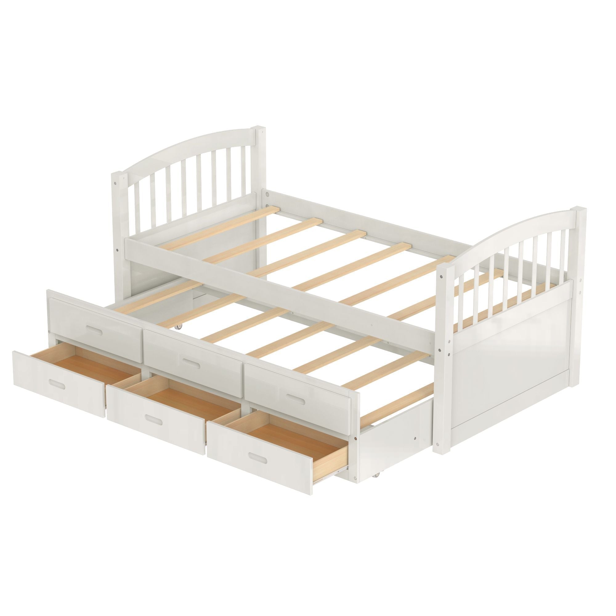 Space-Saving Twin Over Twin Wood Bunk Bed with Trundle and Storage Drawers in White or Espresso | Just Better Bunk Beds