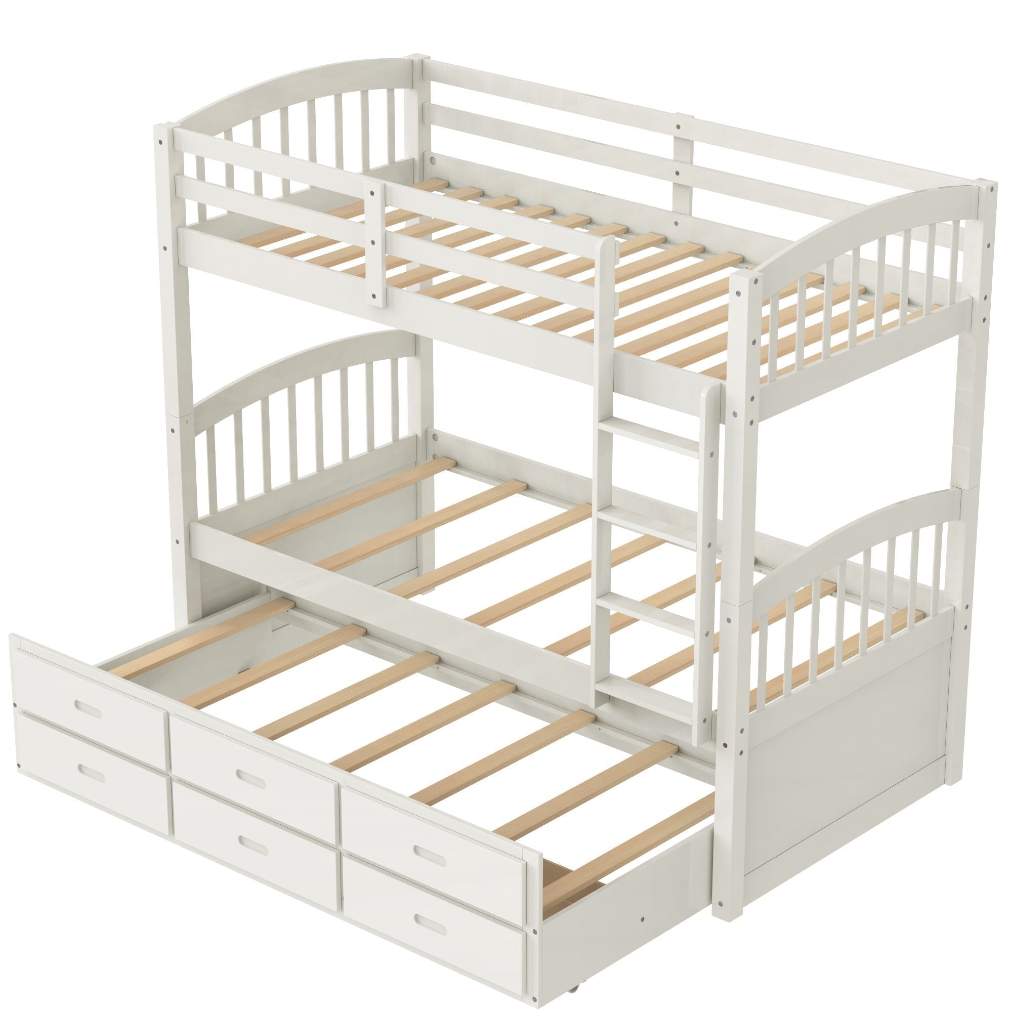 Space-Saving Twin Over Twin Wood Bunk Bed with Trundle and Storage Drawers in White or Espresso | Just Better Bunk Beds