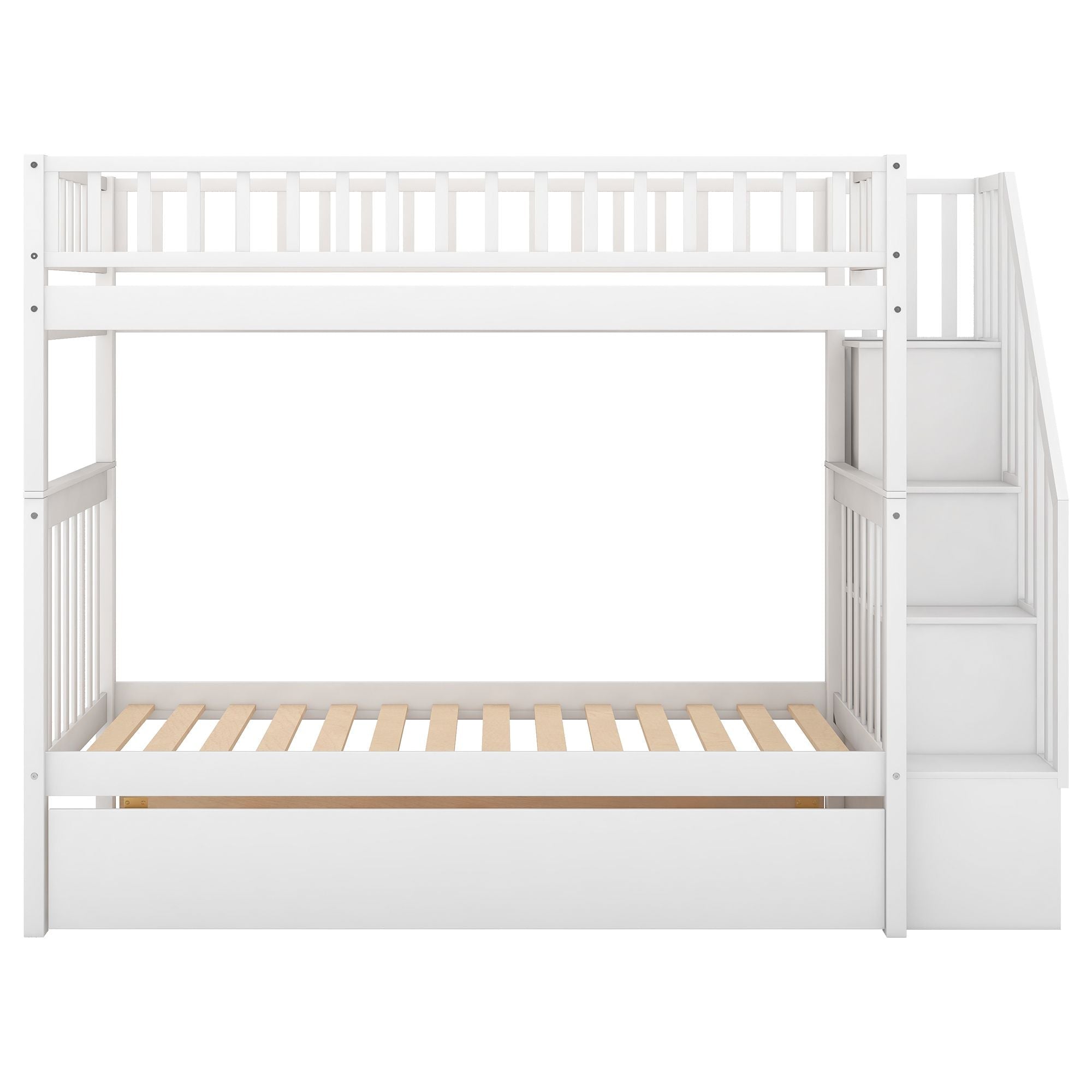 Space-Saving Twin Over Twin Wood Bunk Bed with Trundle and Storage in White or Gray | Just Better Bunk Beds