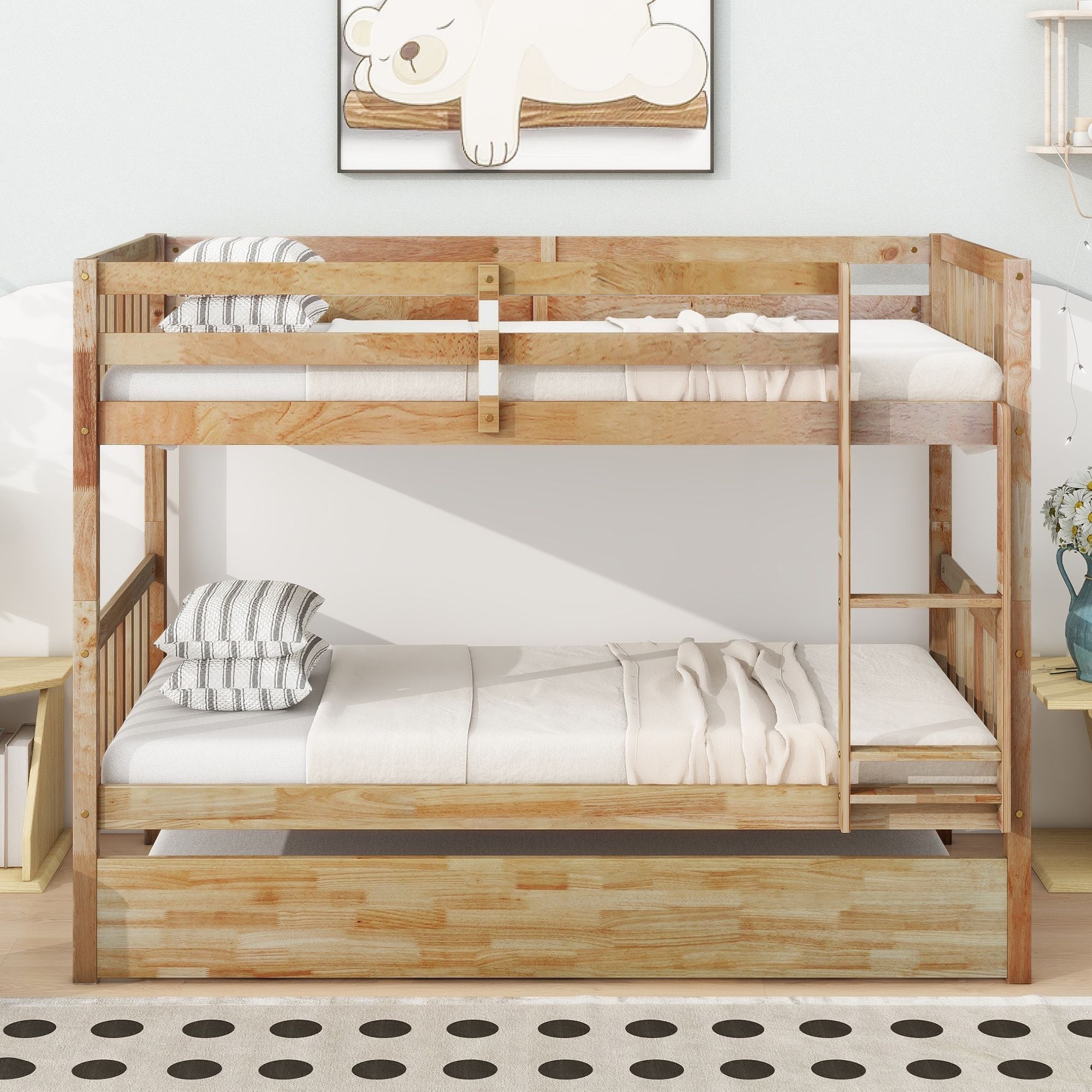 Twin Over Twin Bunk Bed with Trundle and Storage Stairs | Just Better Bunk Beds