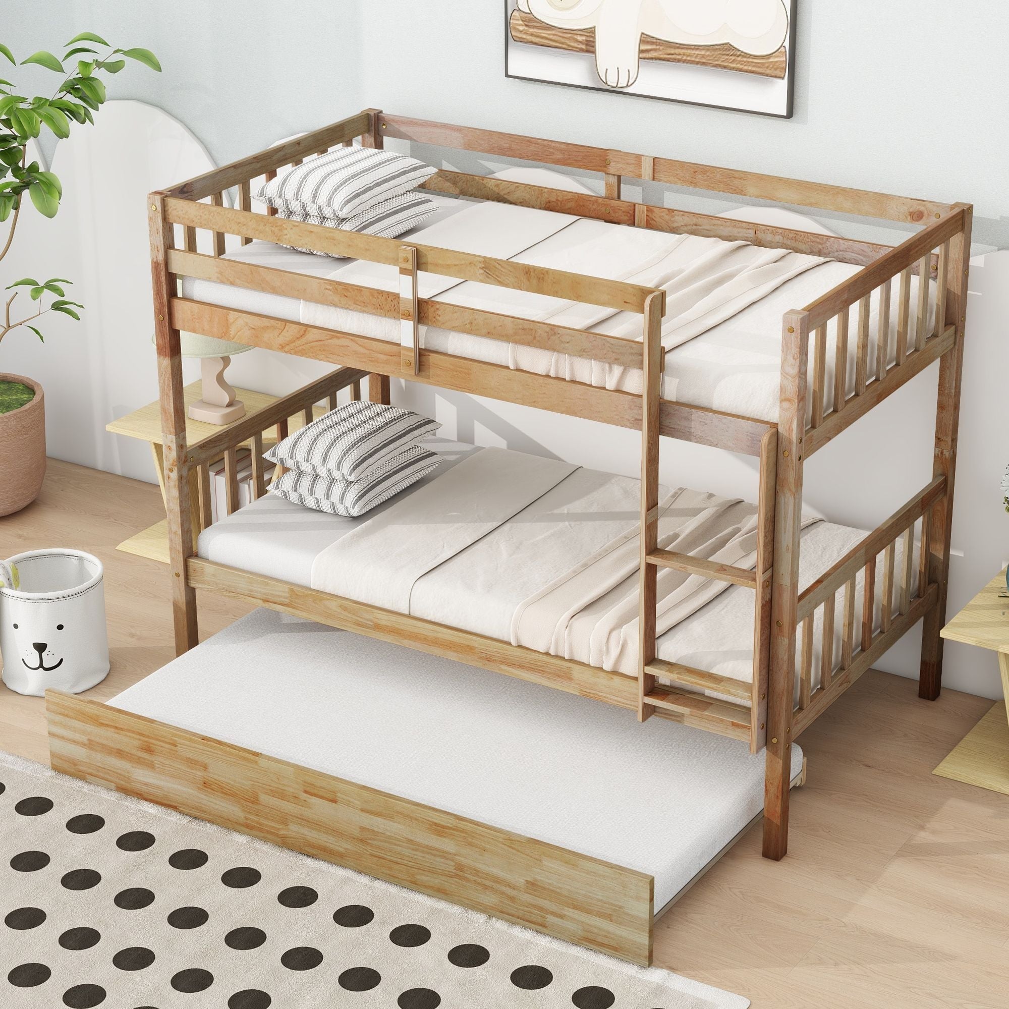 Twin Over Twin Bunk Bed with Trundle and Storage Stairs | Just Better Bunk Beds