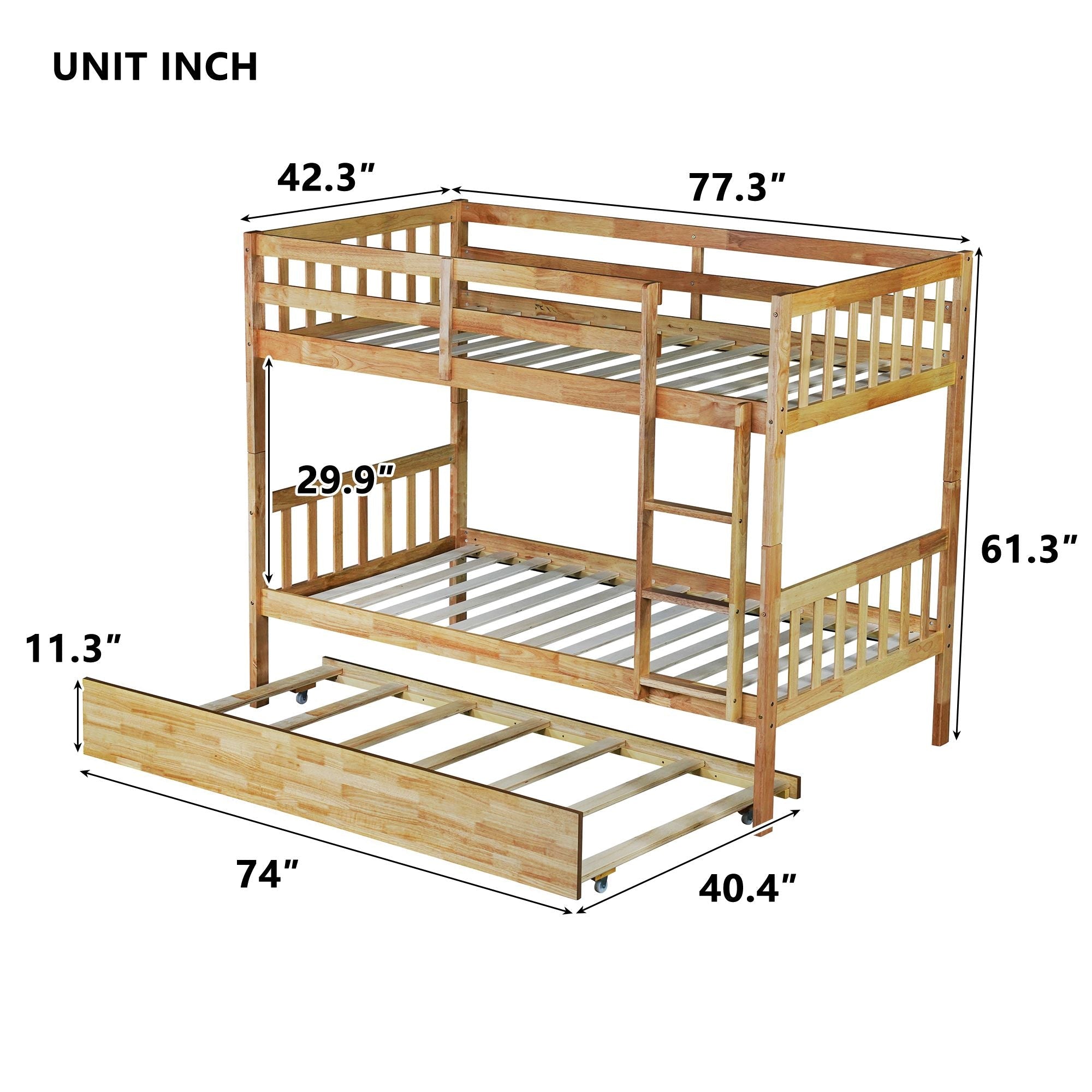 Twin Over Twin Bunk Bed with Trundle and Storage Stairs | Just Better Bunk Beds