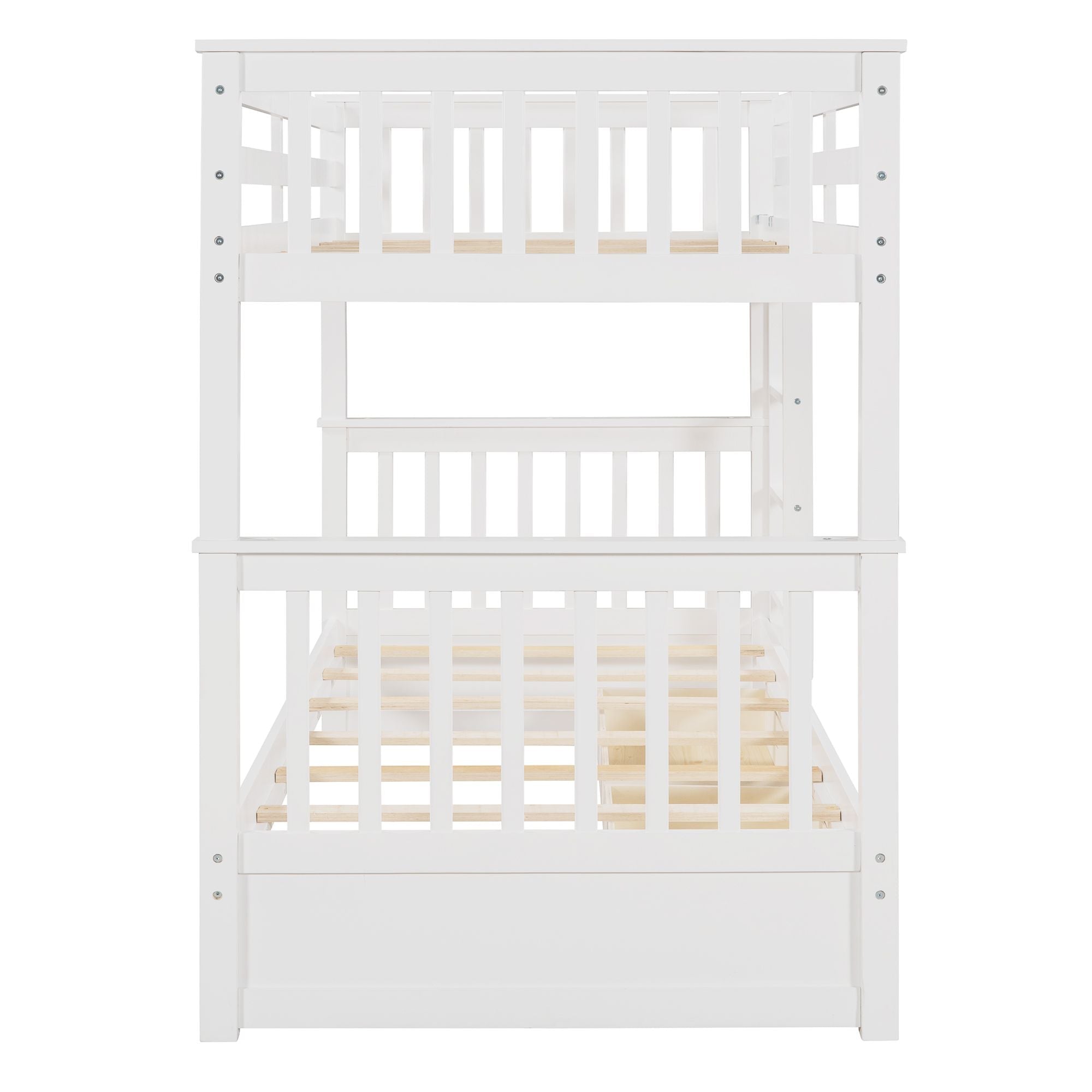 Space-Saving Twin Over Twin Wood Bunk Bed with Two Storage Drawers and Ladders in Multiple Finishes | Just Better Bunk Beds
