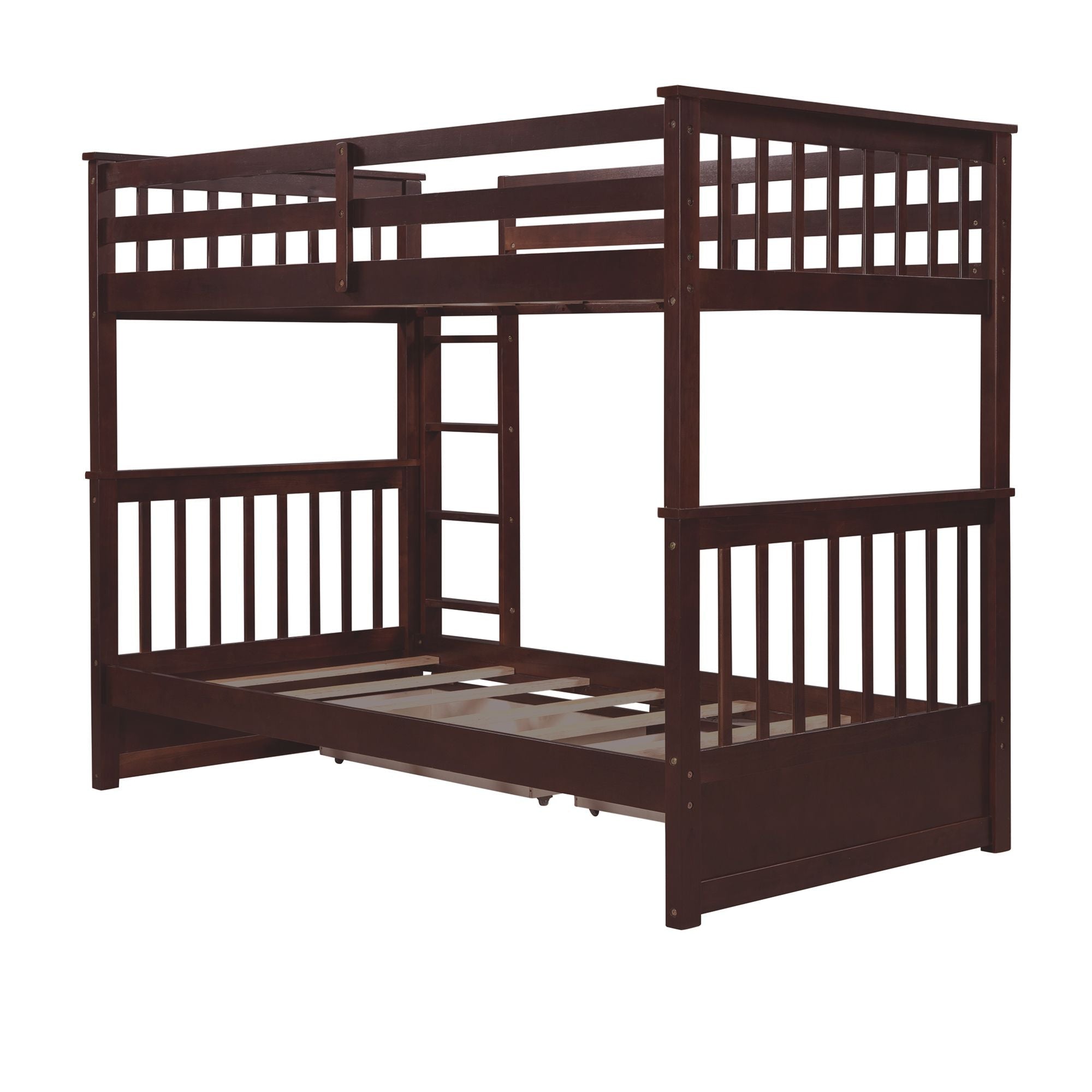 Space-Saving Twin Over Twin Wood Bunk Bed with Two Storage Drawers and Ladders in Multiple Finishes | Just Better Bunk Beds