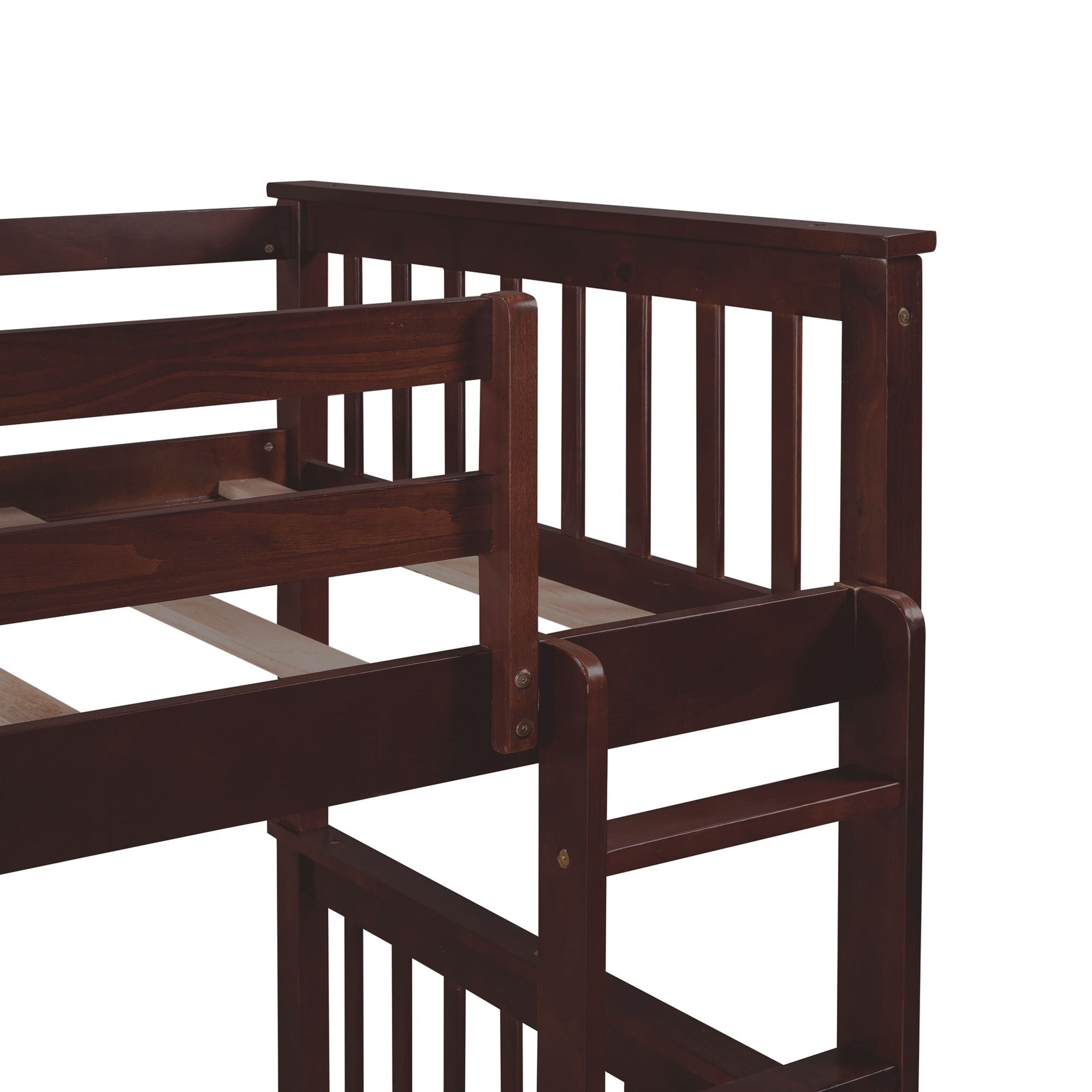Space-Saving Twin Over Twin Wood Bunk Bed with Two Storage Drawers and Ladders in Multiple Finishes | Just Better Bunk Beds