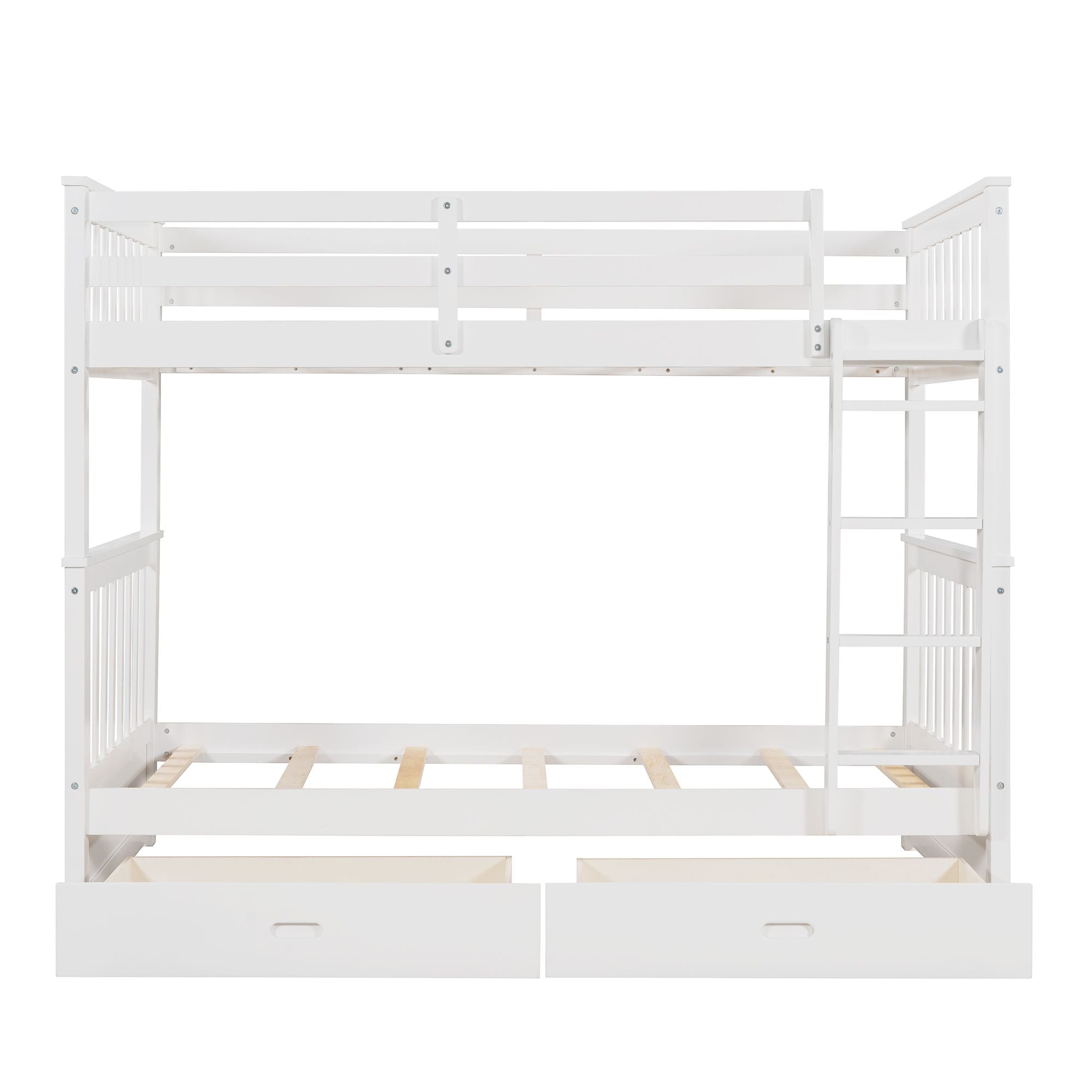Space-Saving Twin Over Twin Wood Bunk Bed with Two Storage Drawers and Ladders in Multiple Finishes | Just Better Bunk Beds