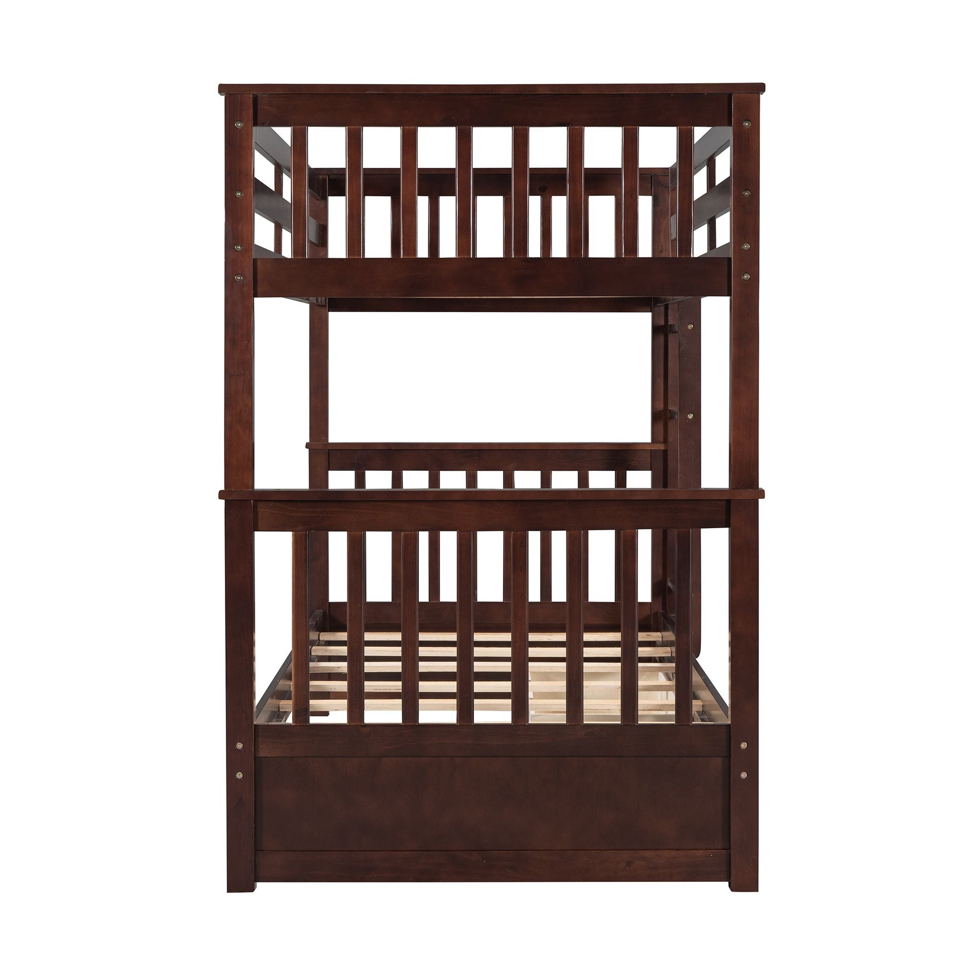 Space-Saving Twin Over Twin Wood Bunk Bed with Two Storage Drawers and Ladders in Multiple Finishes | Just Better Bunk Beds