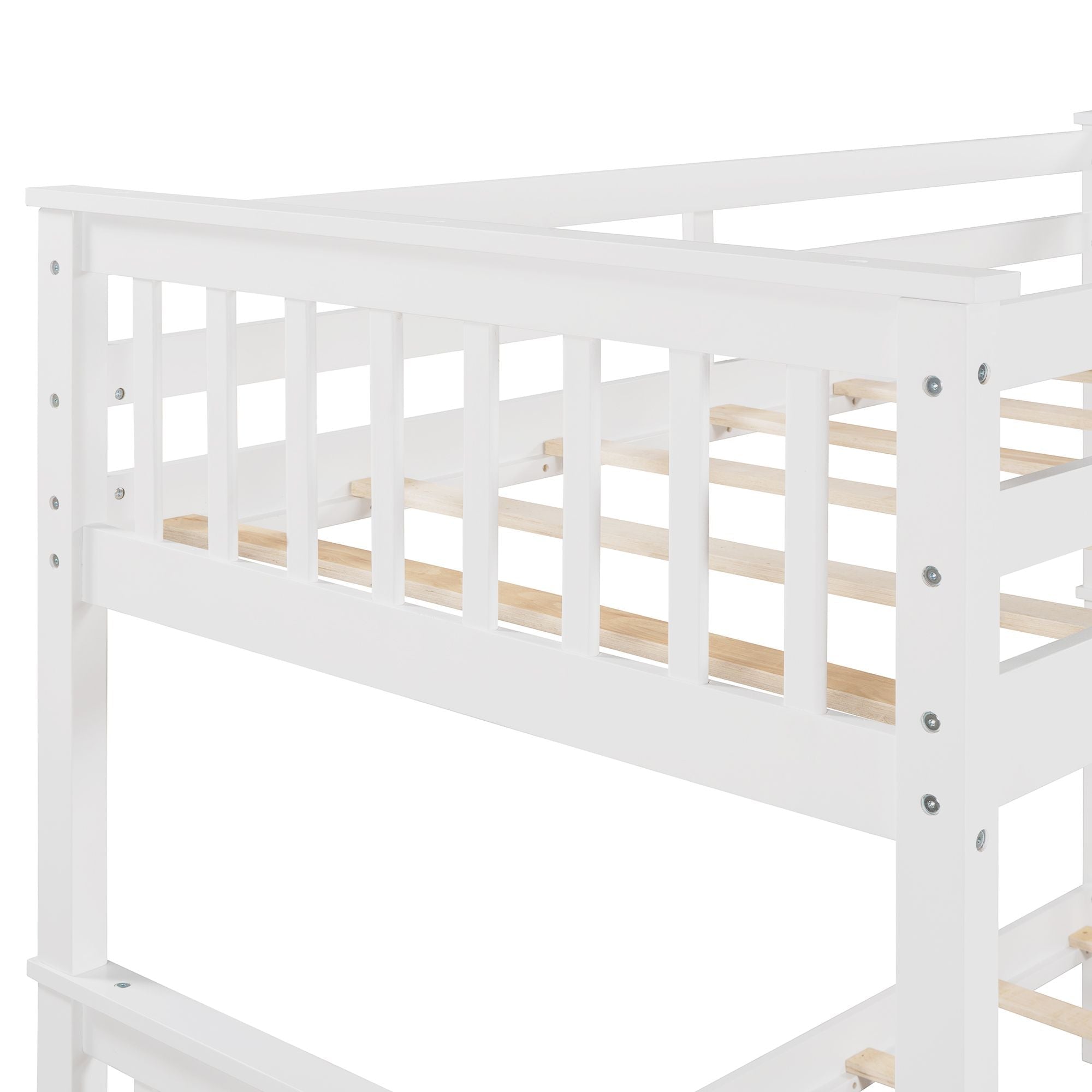 Space-Saving Twin Over Twin Wood Bunk Bed with Two Storage Drawers and Ladders in Multiple Finishes | Just Better Bunk Beds