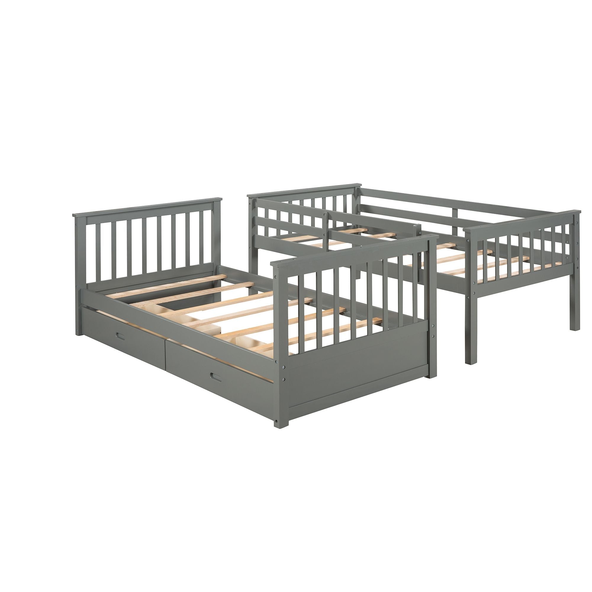 Space-Saving Twin Over Twin Wood Bunk Bed with Two Storage Drawers and Ladders in Multiple Finishes | Just Better Bunk Beds
