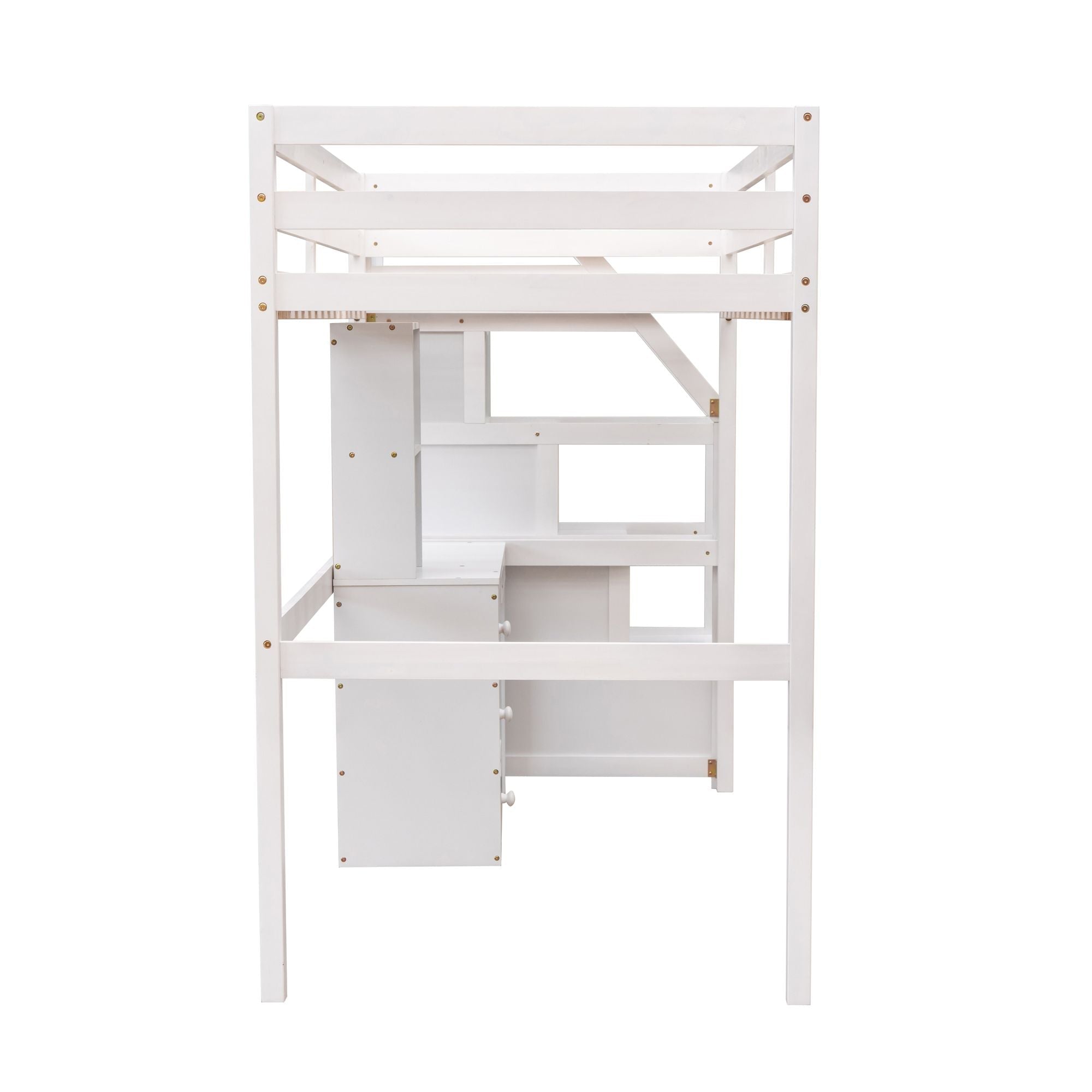 Space-Saving Twin Over Twin Wood Loft Bed with Desk, Storage Staircase, Stand-Alone Bed in White | Just Better Bunk Beds