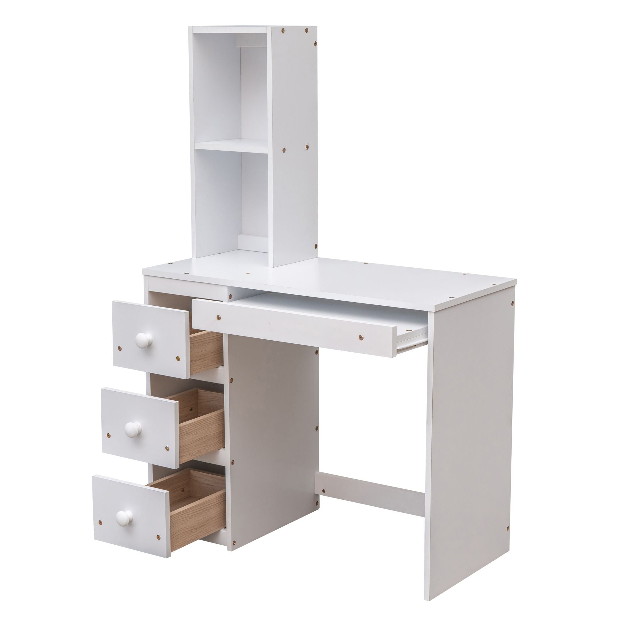 Space-Saving Twin Over Twin Wood Loft Bed with Desk, Storage Staircase, Stand-Alone Bed in White | Just Better Bunk Beds