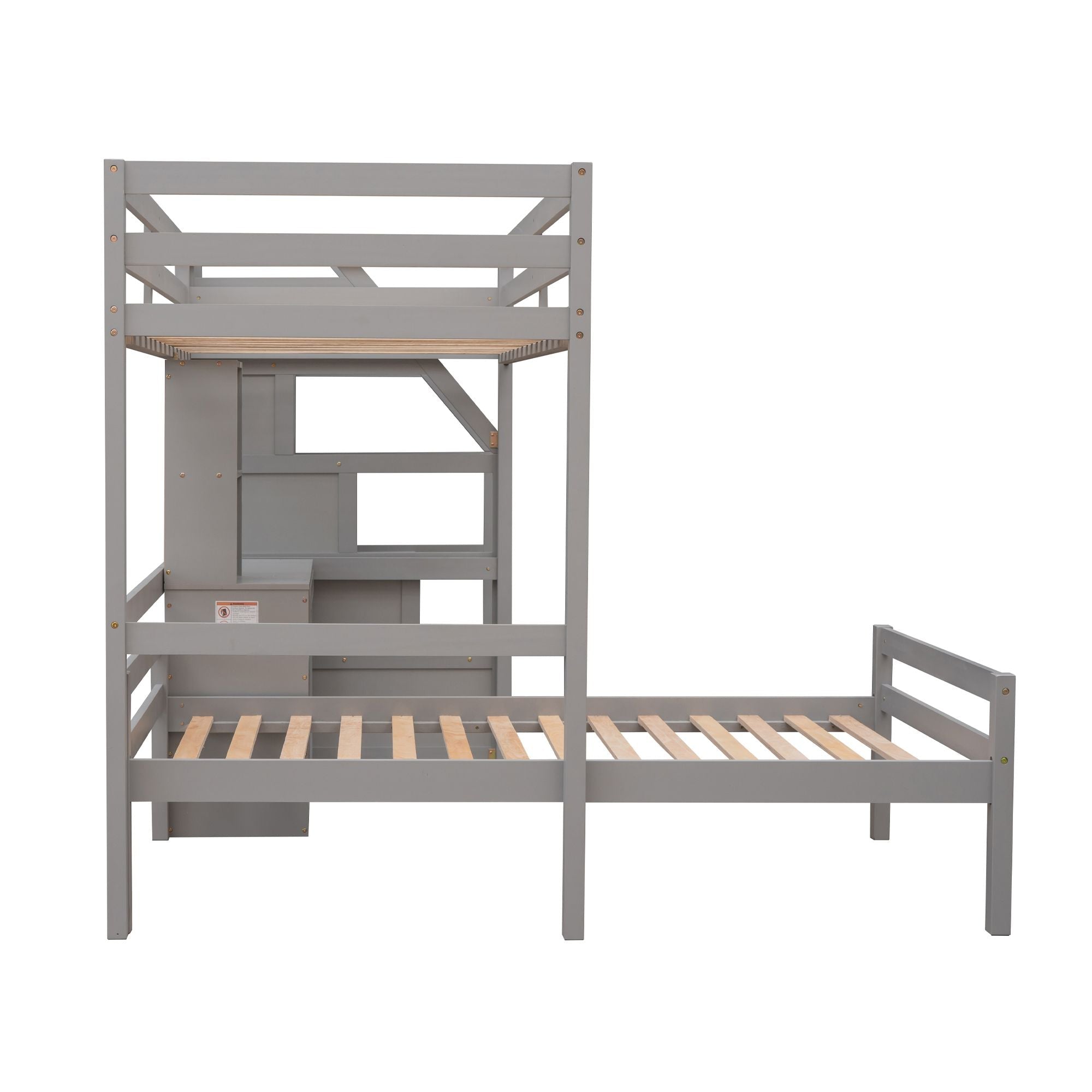 Space-Saving Twin Over Twin Wood Loft Bed with Desk, Storage Staircase, Stand-Alone Bed in White | Just Better Bunk Beds