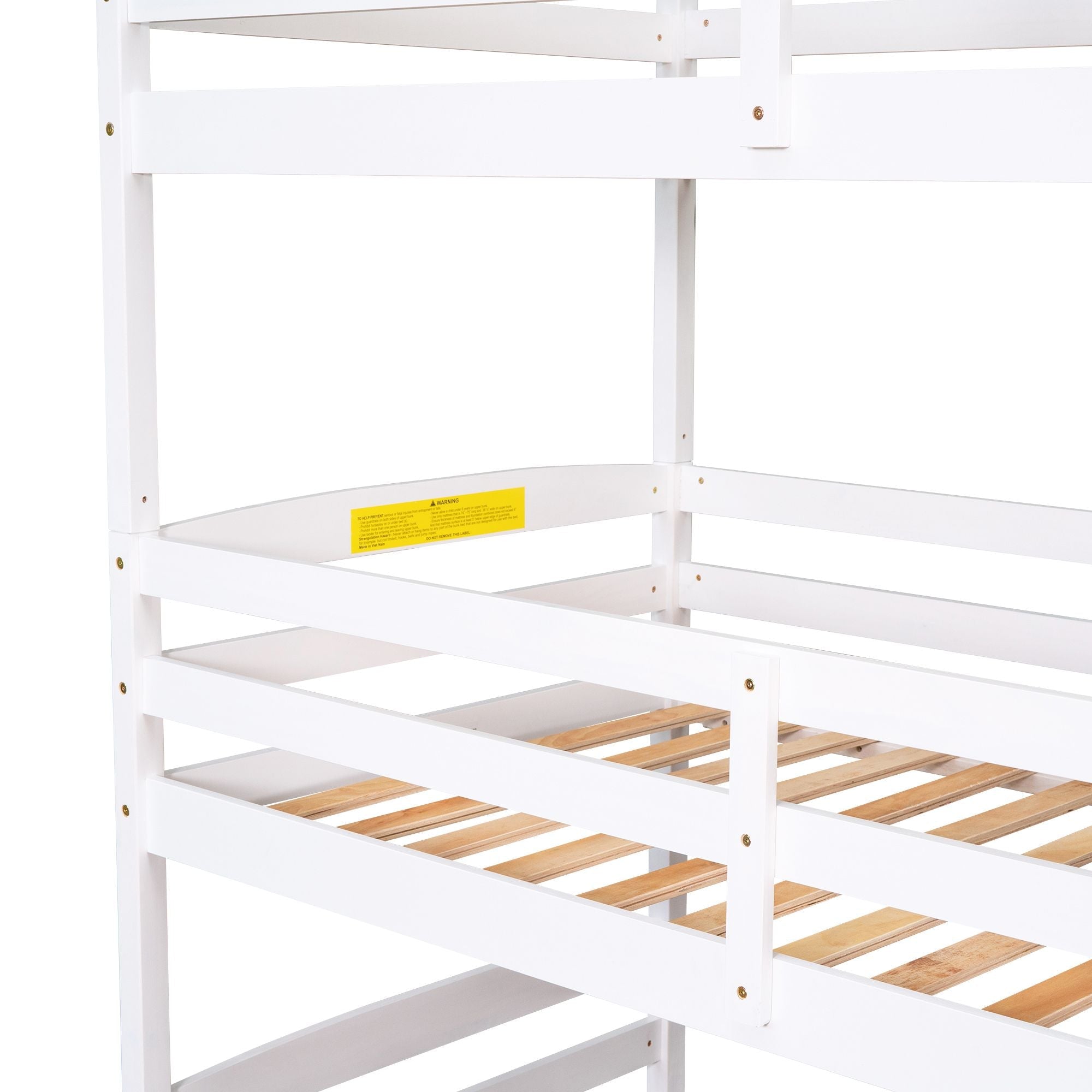 Space-Saving Twin Triple Wood Bunk Bed with Storage Staircase, White | Just Better Bunk Beds