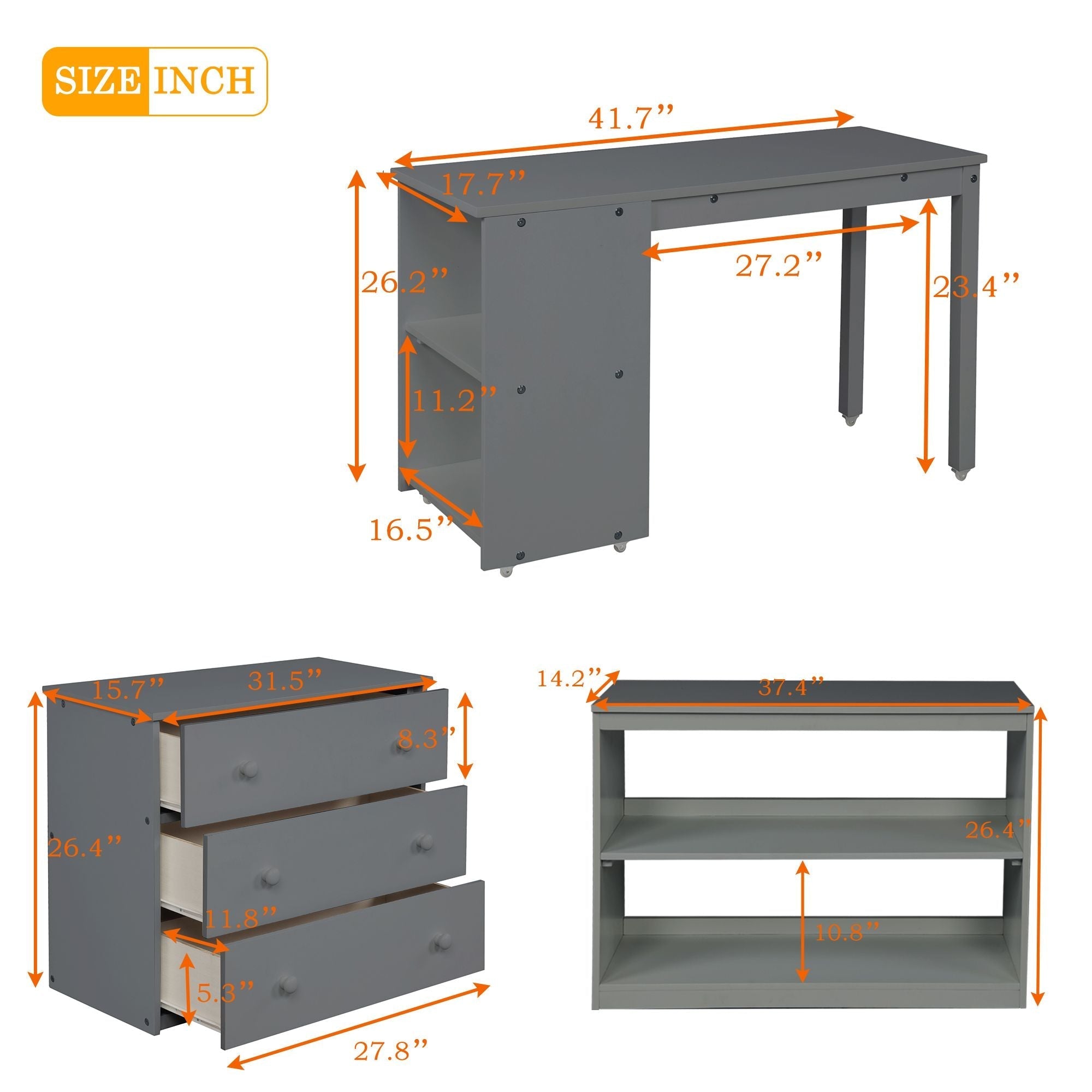Space-Saving Twin Wood Loft Bed with Cabinet and Rolling Desk in White, Gray, Espresso | Just Better Bunk Beds