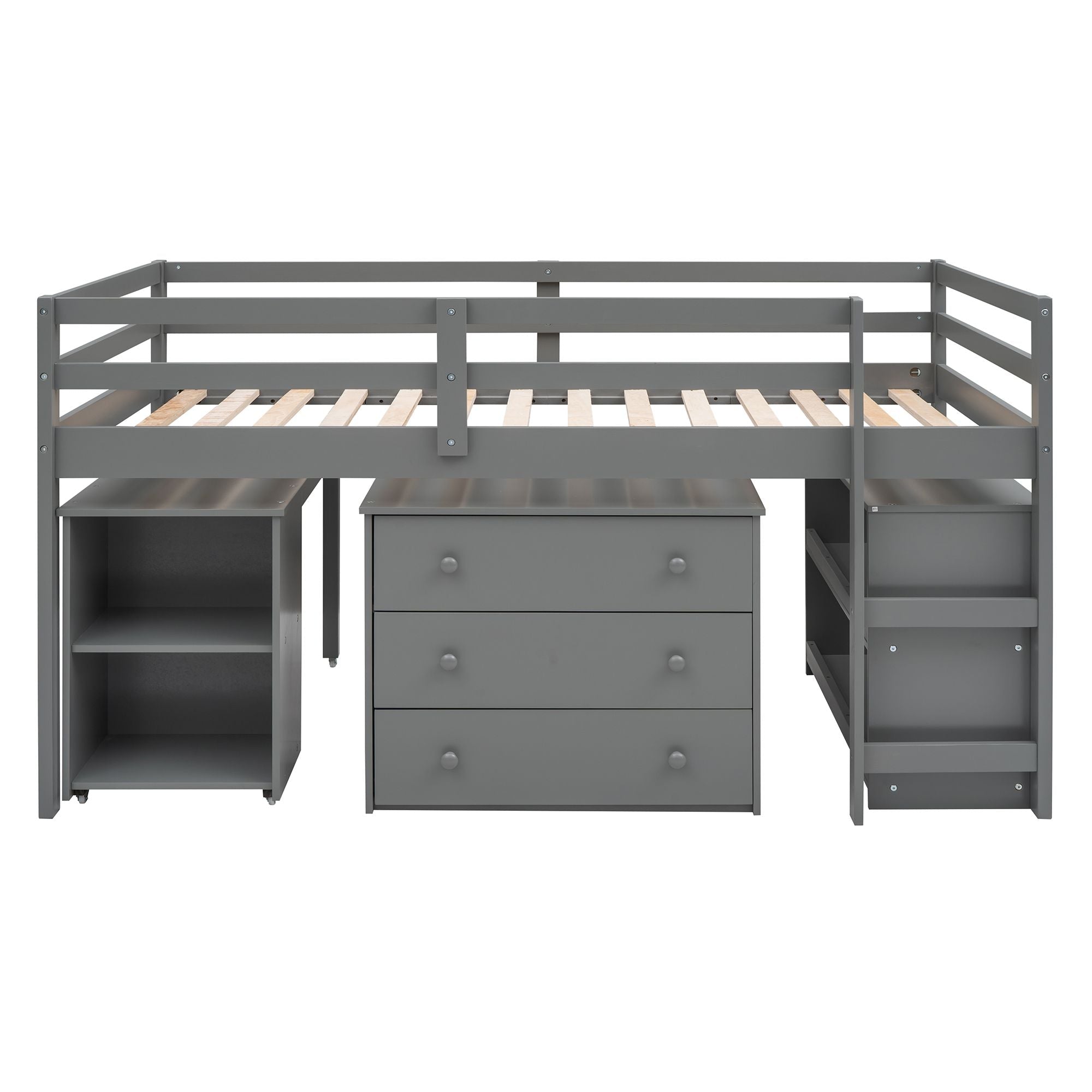 Space-Saving Twin Wood Loft Bed with Cabinet and Rolling Desk in White, Gray, Espresso | Just Better Bunk Beds