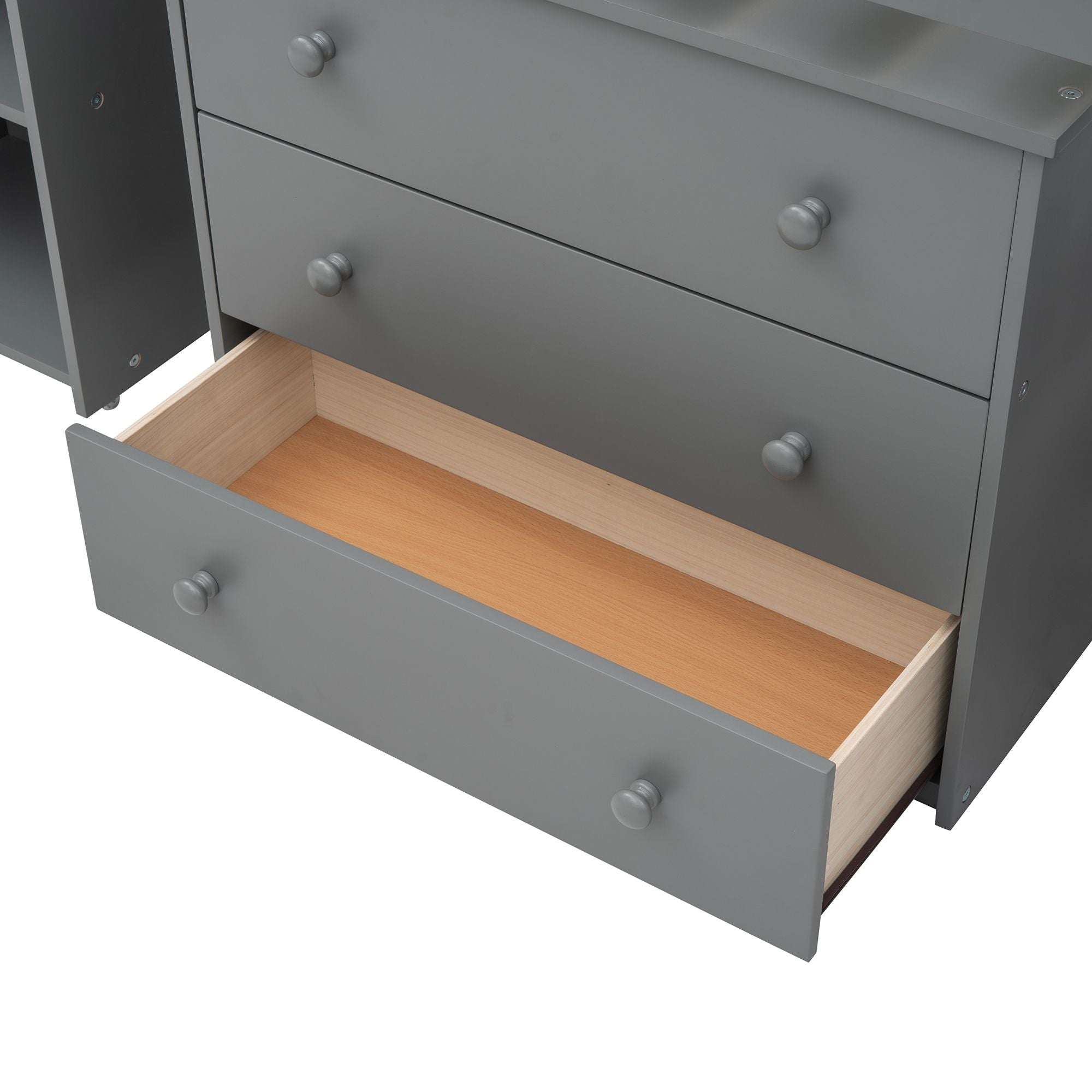 Space-Saving Twin Wood Loft Bed with Cabinet and Rolling Desk in White, Gray, Espresso | Just Better Bunk Beds