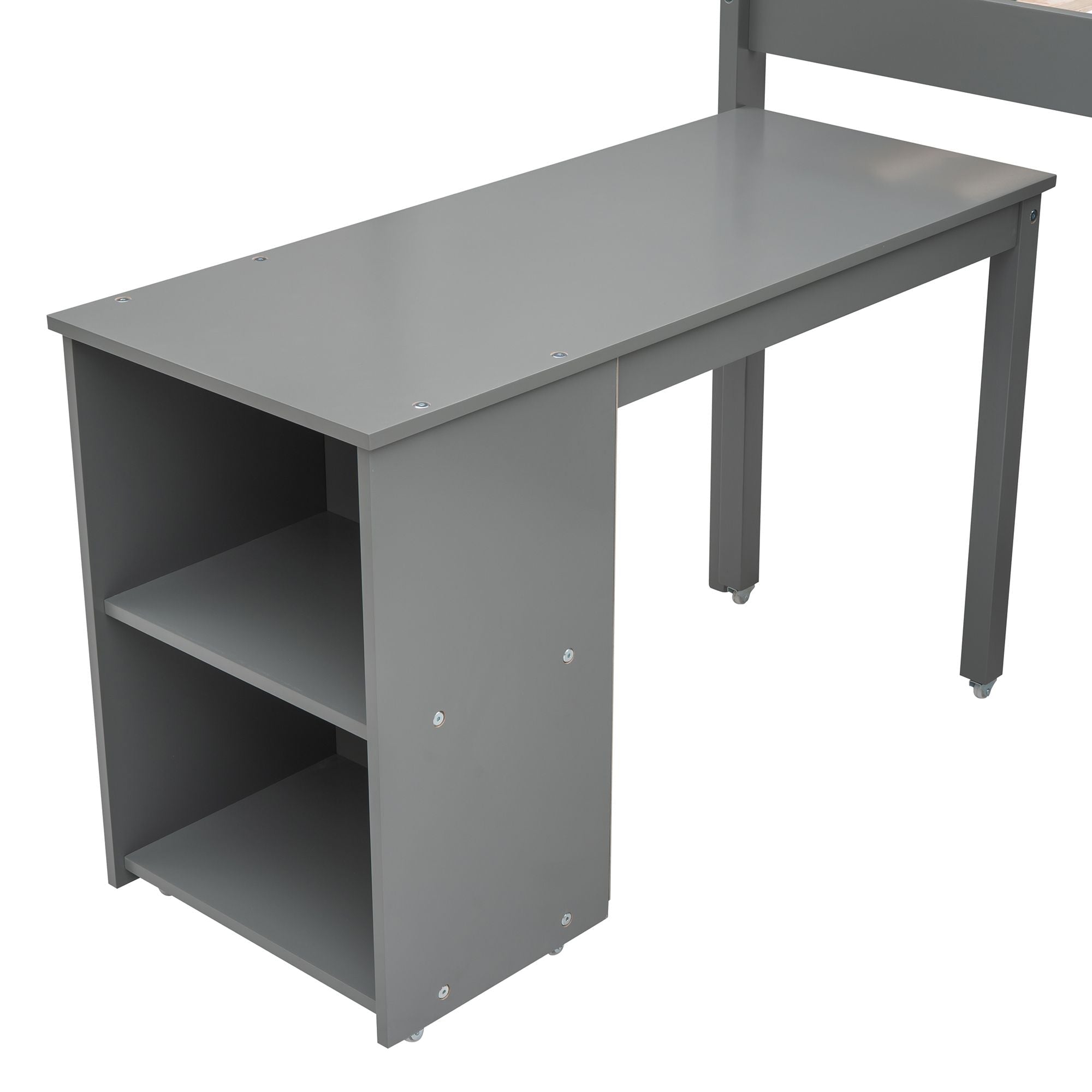 Space-Saving Twin Wood Loft Bed with Cabinet and Rolling Desk in White, Gray, Espresso | Just Better Bunk Beds