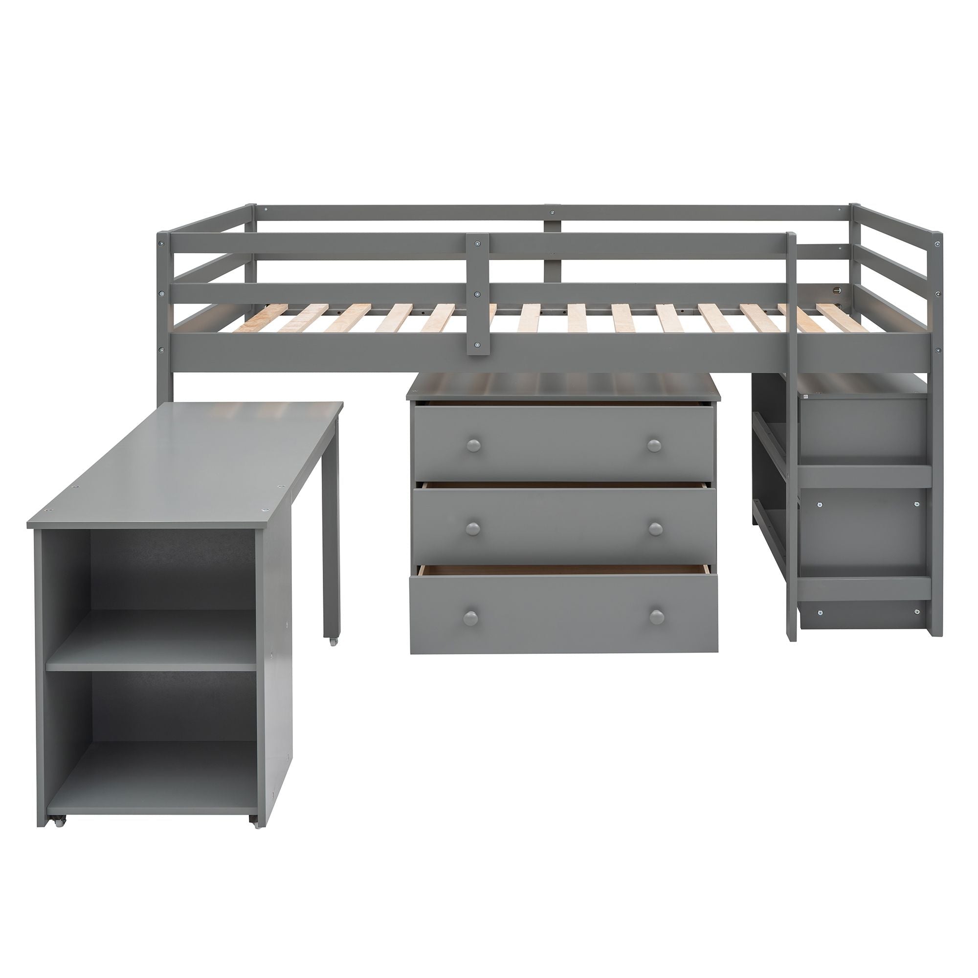 Space-Saving Twin Wood Loft Bed with Cabinet and Rolling Desk in White, Gray, Espresso | Just Better Bunk Beds