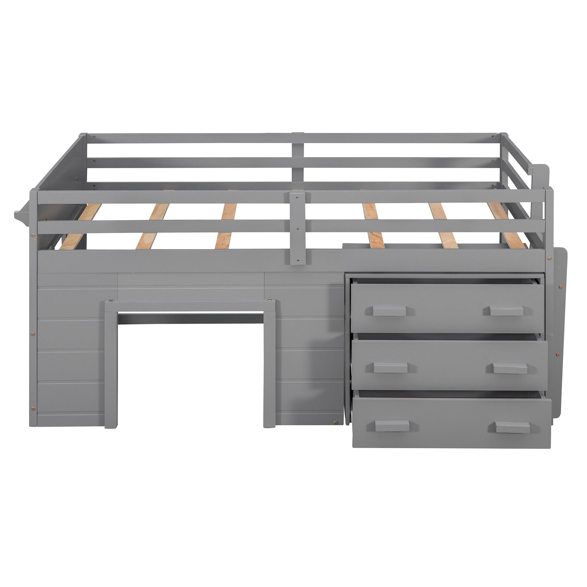 Space-Saving Twin Wood Loft Bed with Cabinet and Shelf, White Gray Espresso | Just Better Bunk Beds
