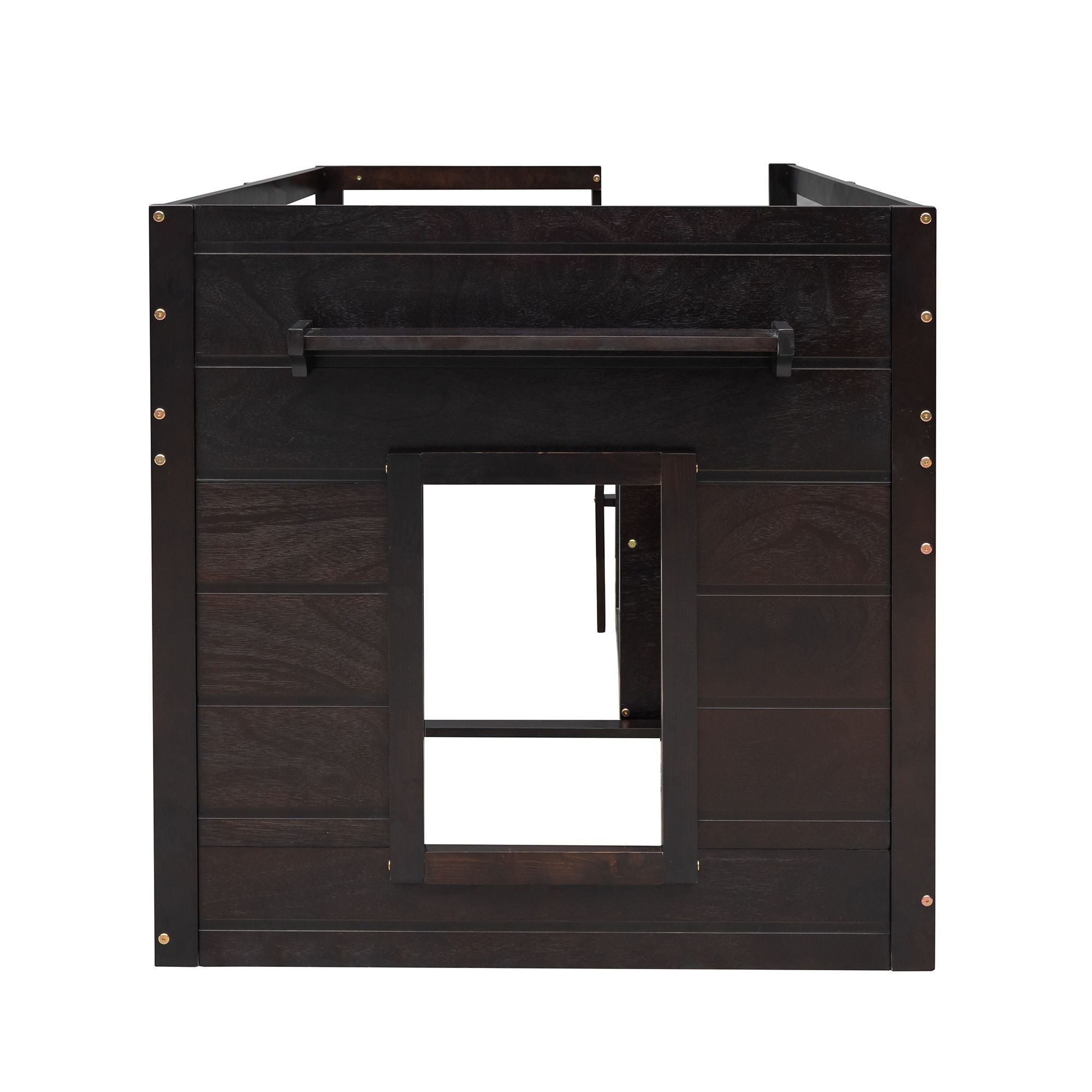 Space-Saving Twin Wood Loft Bed with Cabinet and Shelf, White Gray Espresso | Just Better Bunk Beds