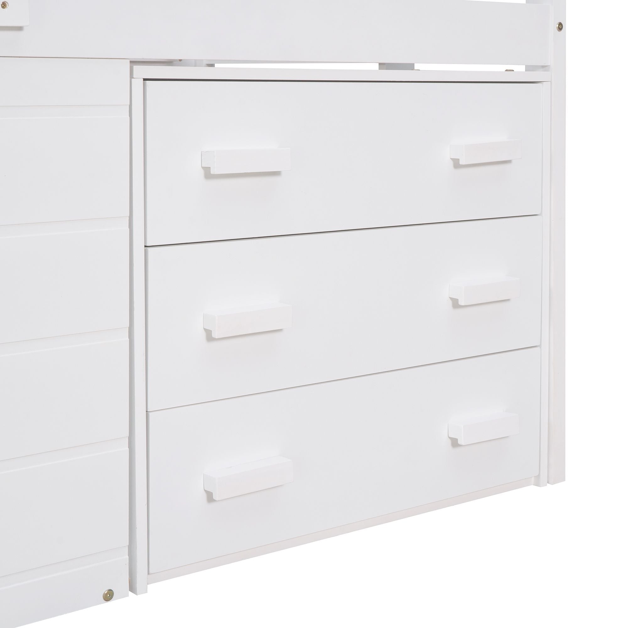 Space-Saving Twin Wood Loft Bed with Cabinet and Shelf, White Gray Espresso | Just Better Bunk Beds