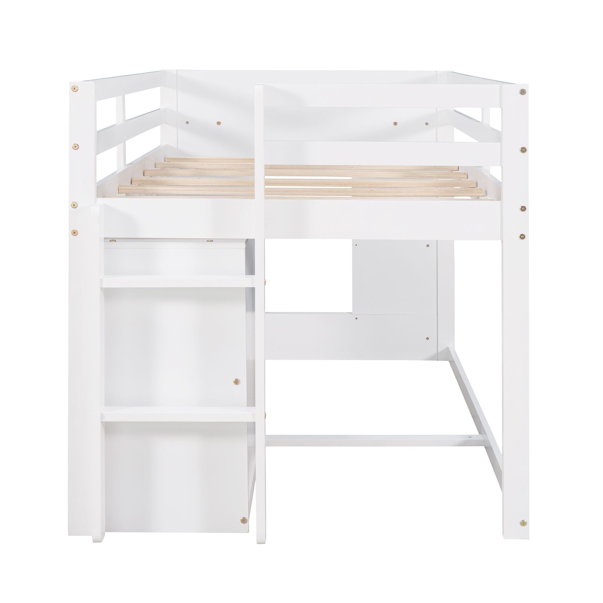 Space-Saving Twin Wood Loft Bed with Cabinet and Shelf, White Gray Espresso | Just Better Bunk Beds