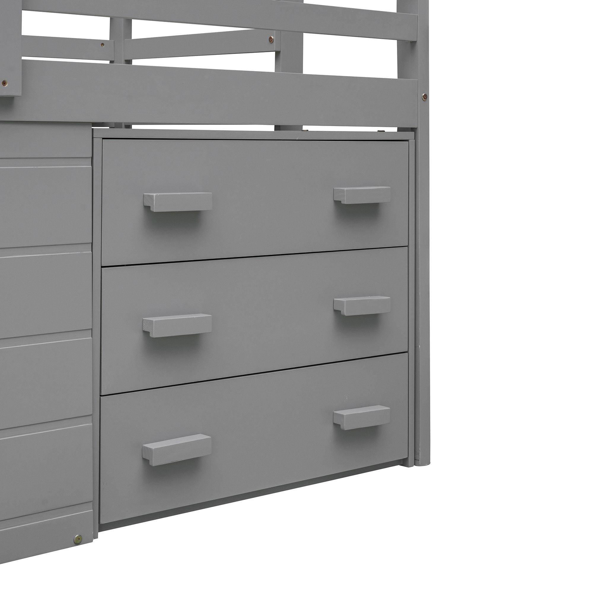 Space-Saving Twin Wood Loft Bed with Cabinet and Shelf, White Gray Espresso | Just Better Bunk Beds
