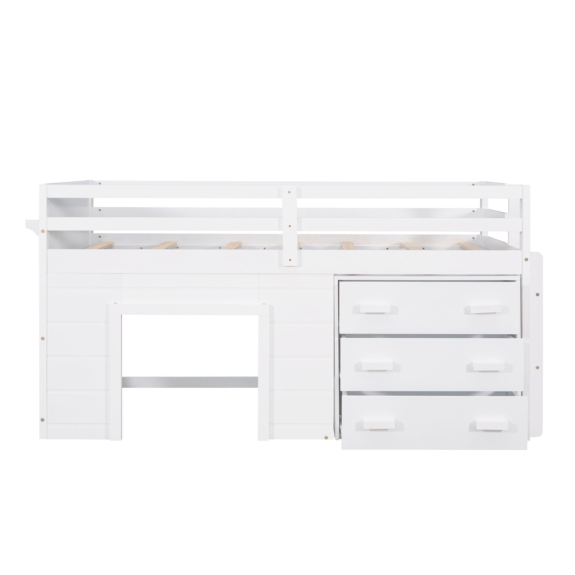 Space-Saving Twin Wood Loft Bed with Cabinet and Shelf, White Gray Espresso | Just Better Bunk Beds
