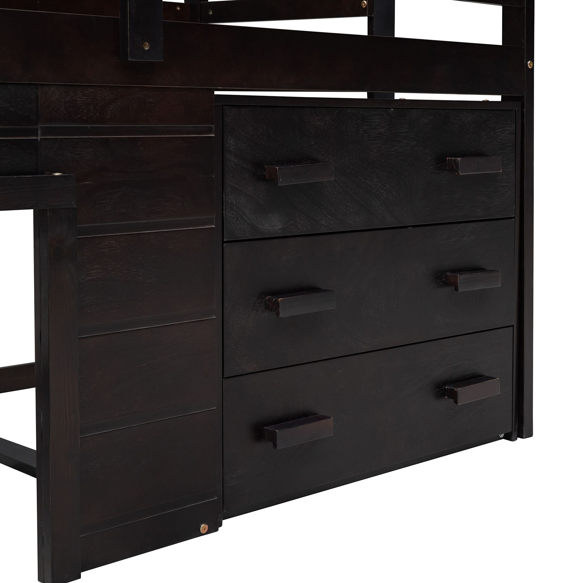 Space-Saving Twin Wood Loft Bed with Cabinet and Shelf, White Gray Espresso | Just Better Bunk Beds