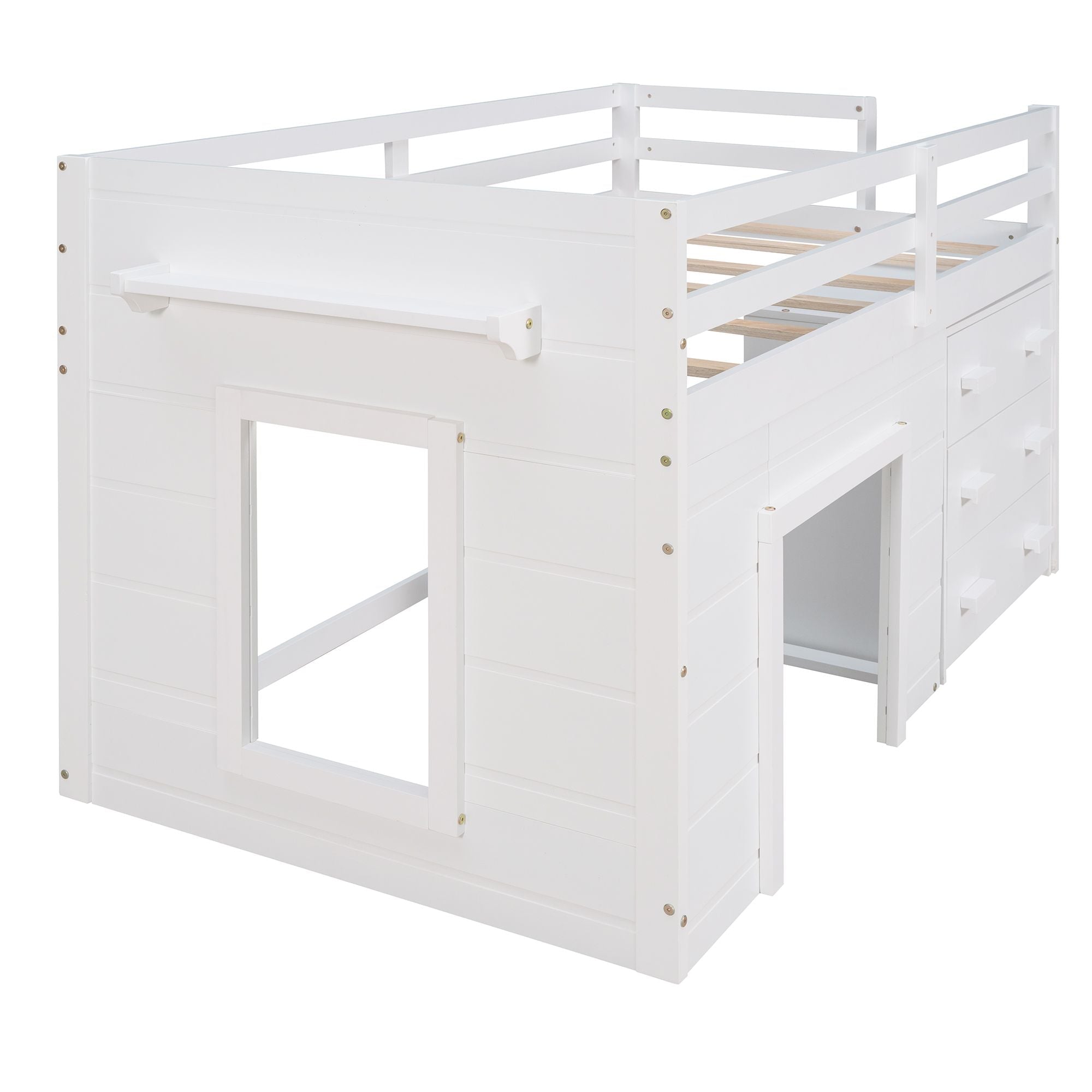 Space-Saving Twin Wood Loft Bed with Cabinet and Shelf, White Gray Espresso | Just Better Bunk Beds