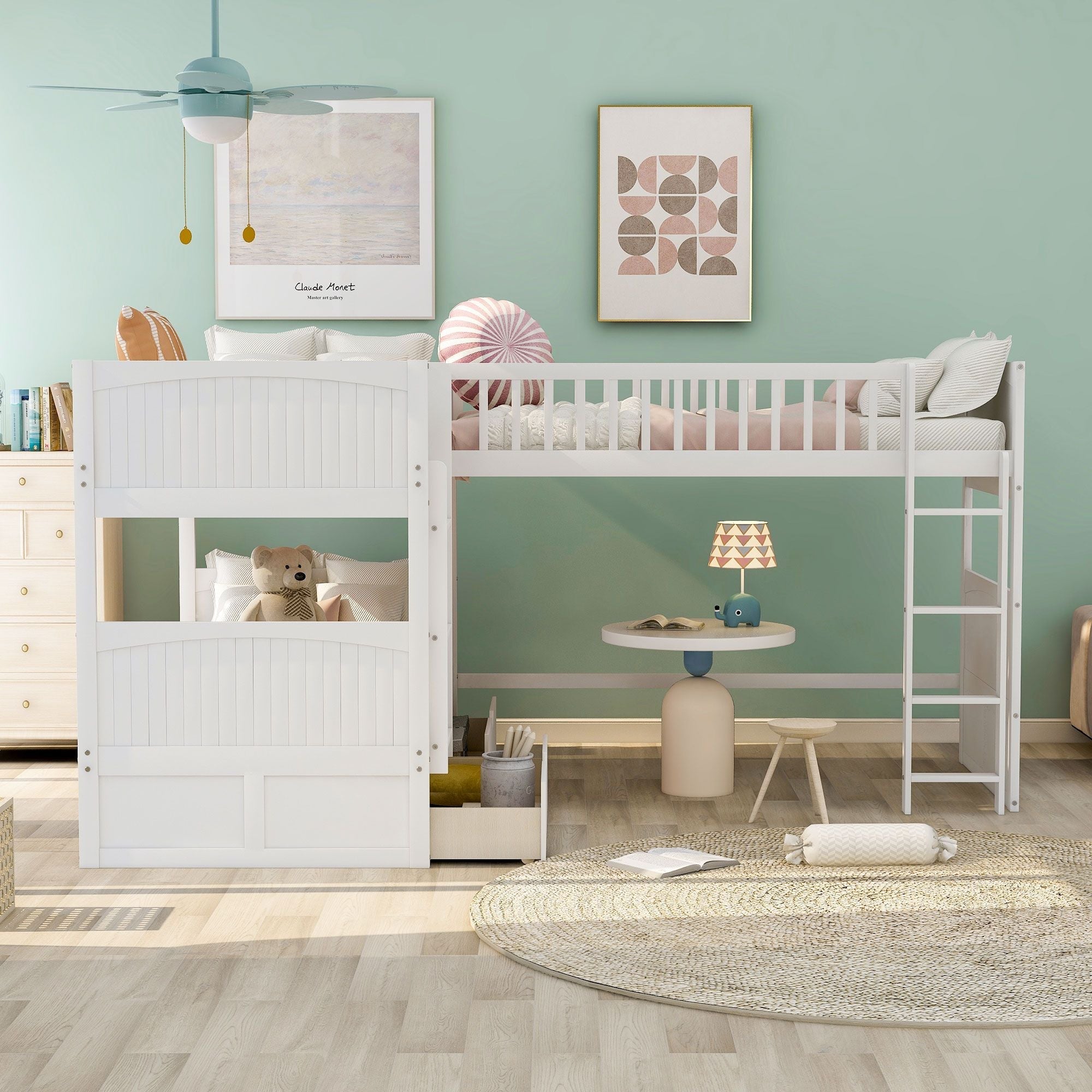Space-Saving Twin Wood Loft Bed with Two Storage Drawers, Gray or White | Just Better Bunk Beds