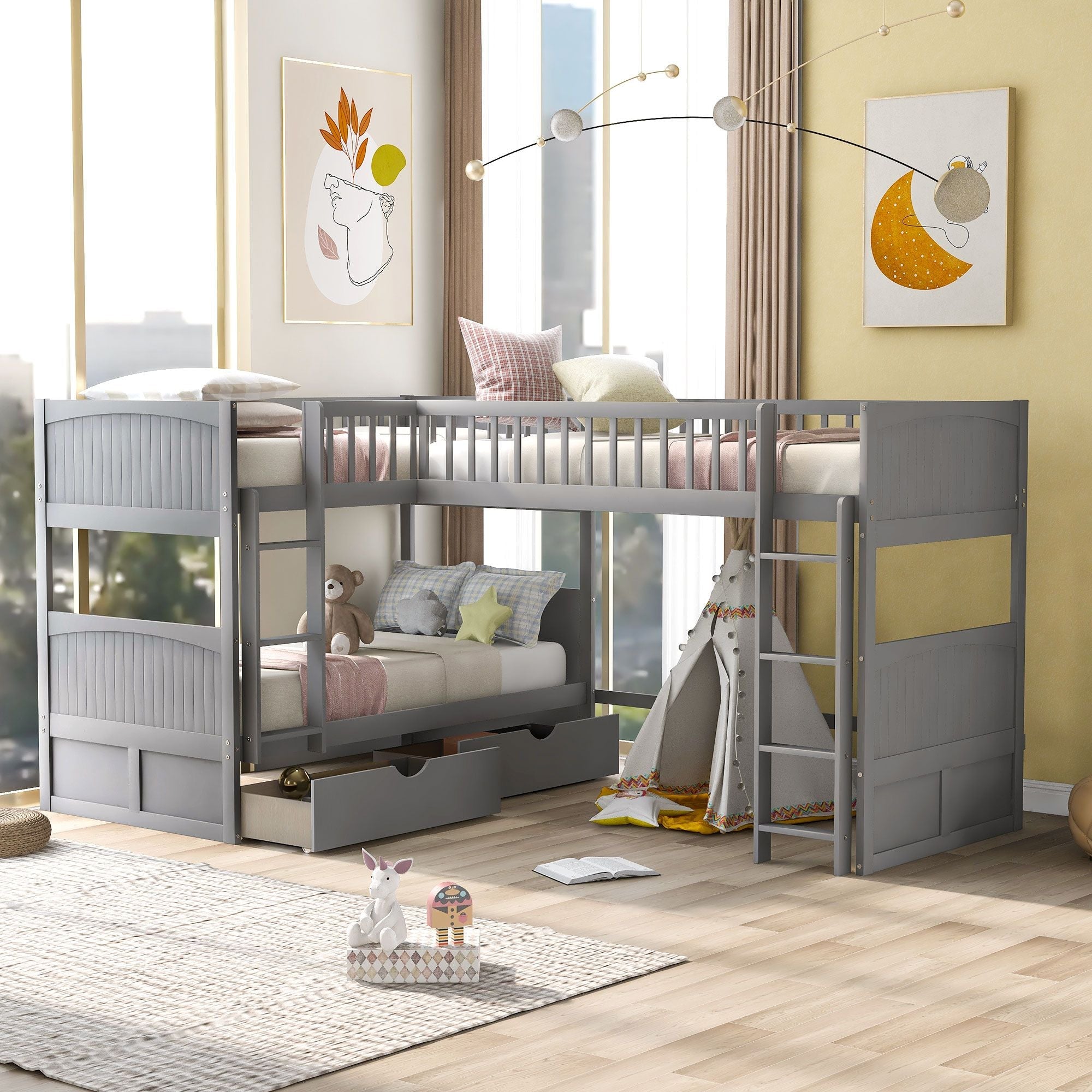 Space-Saving Twin Wood Loft Bed with Two Storage Drawers, Gray or White | Just Better Bunk Beds