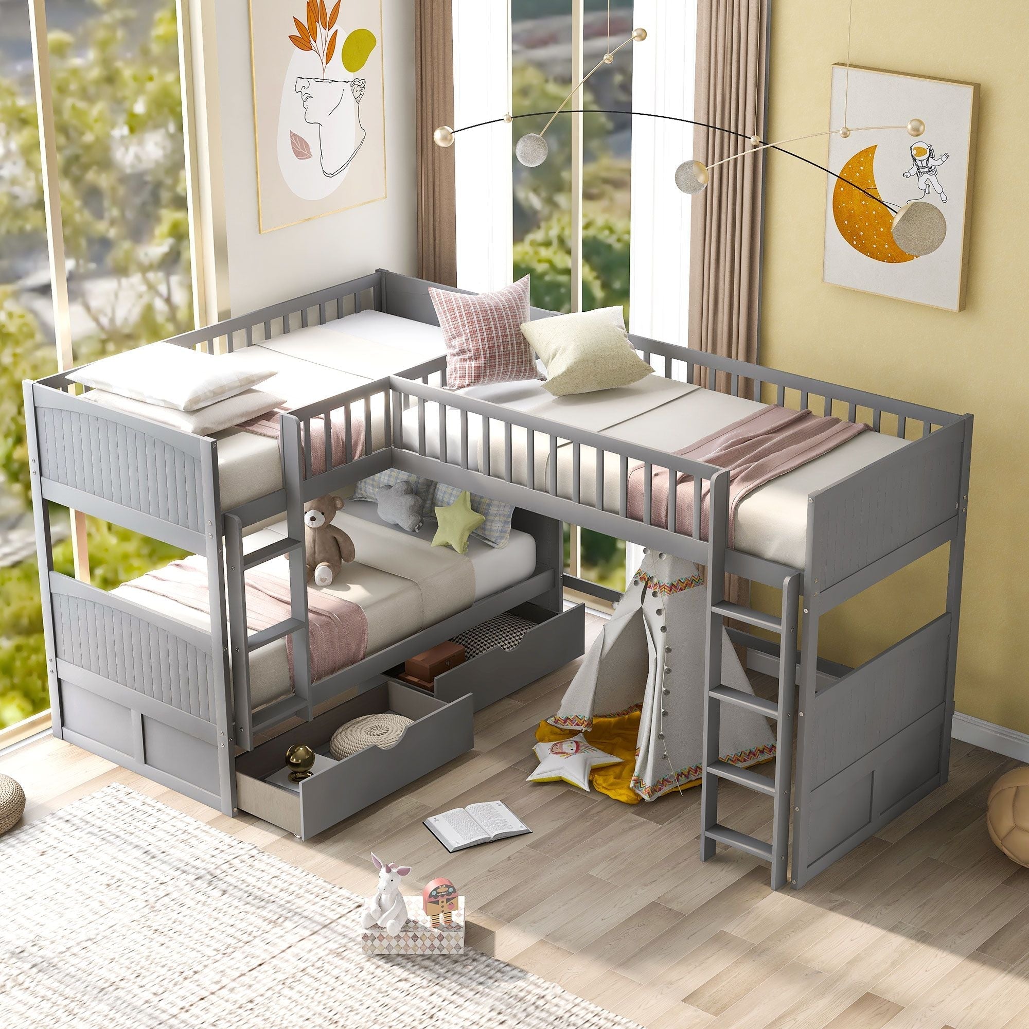 Space-Saving Twin Wood Loft Bed with Two Storage Drawers, Gray or White | Just Better Bunk Beds