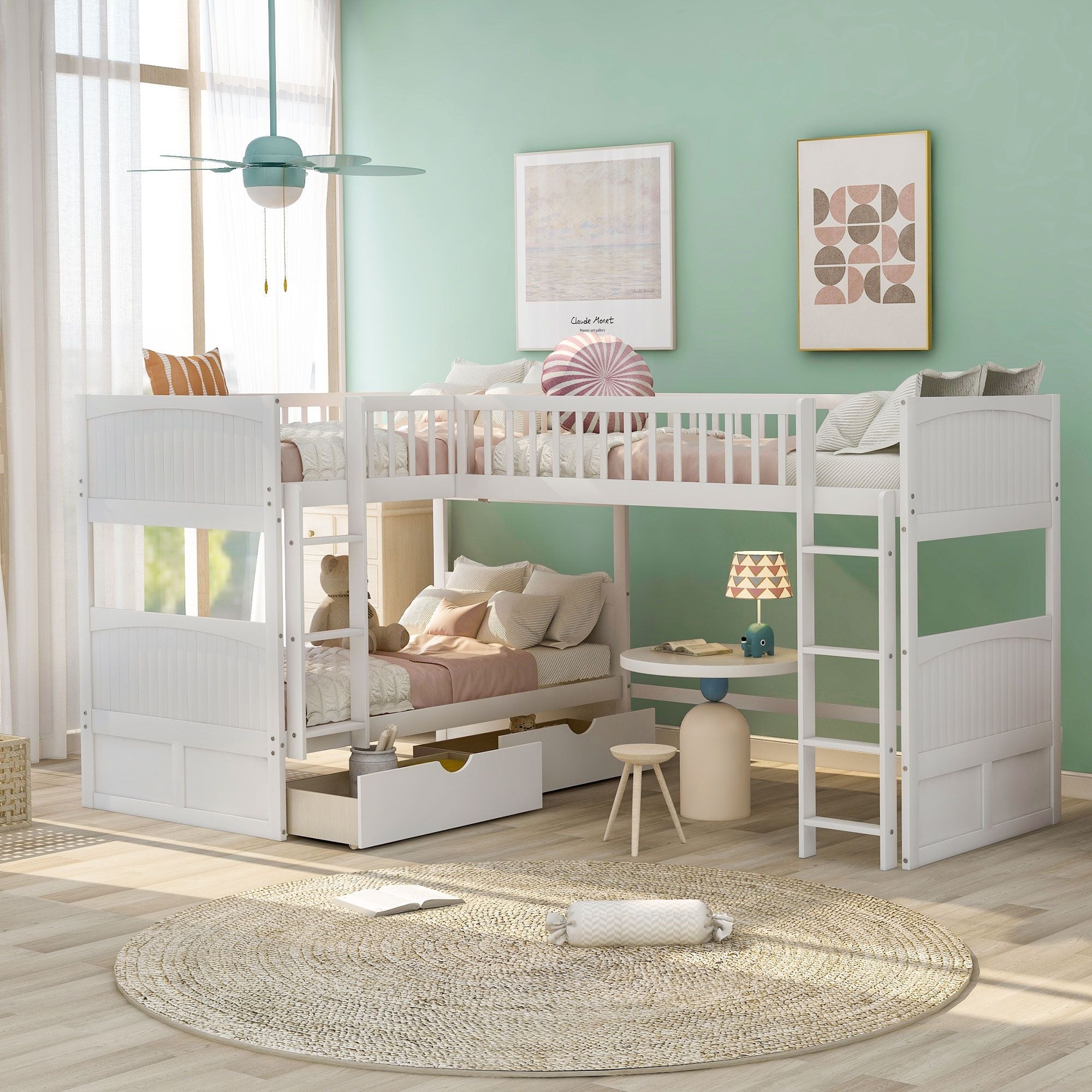 Space-Saving Twin Wood Loft Bed with Two Storage Drawers, Gray or White | Just Better Bunk Beds