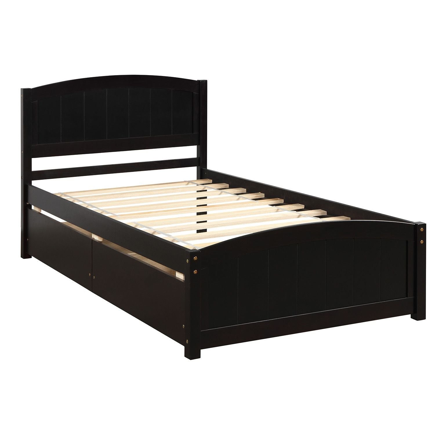 Space-Saving Twin Wood Platform Bed with Two Storage Drawers, White, Espresso, or Gray | Just Better Bunk Beds
