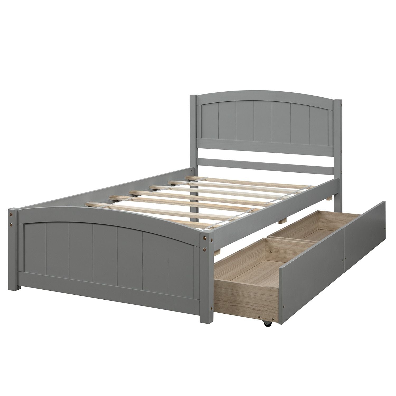 Space-Saving Twin Wood Platform Bed with Two Storage Drawers, White, Espresso, or Gray | Just Better Bunk Beds