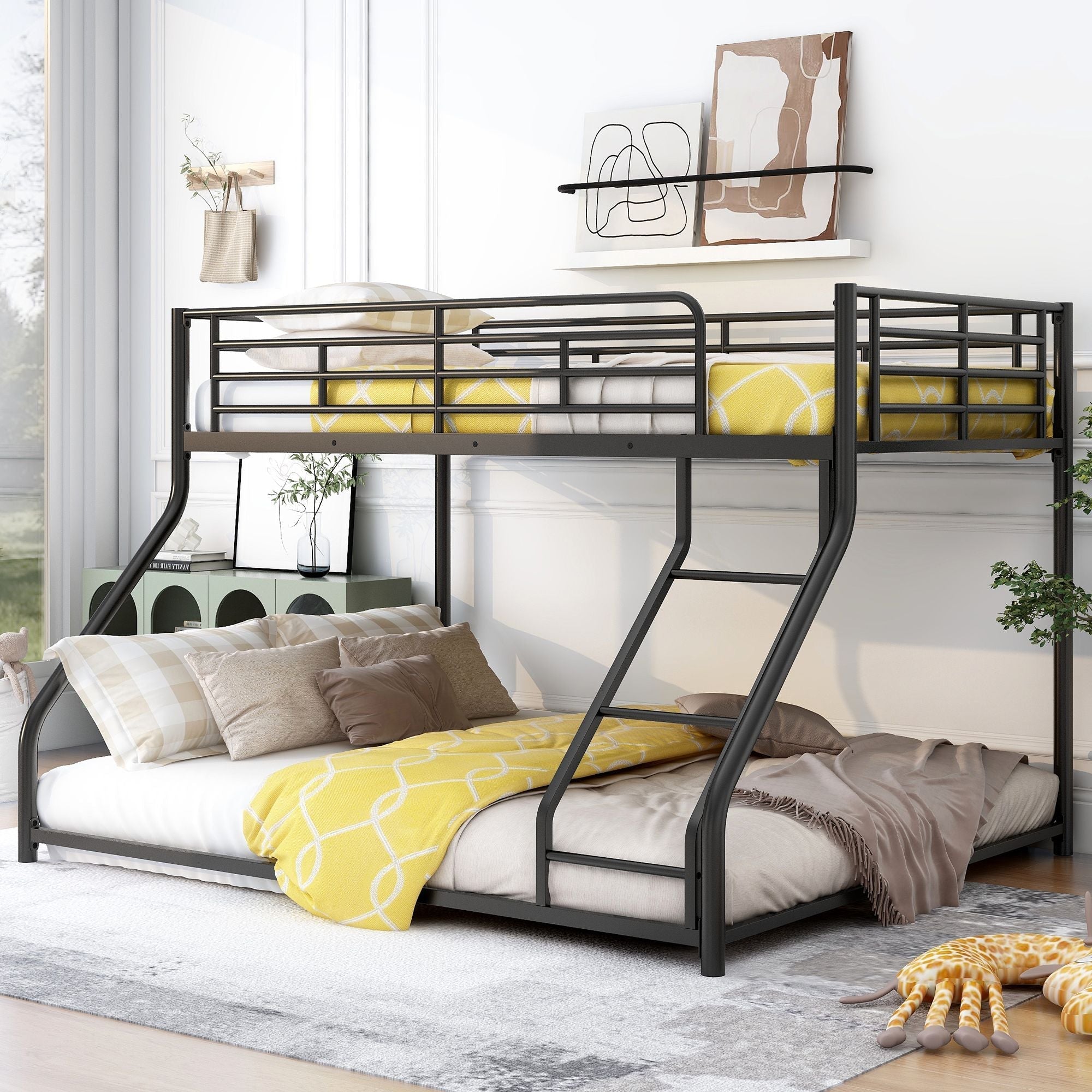 Space-Saving Twin XL over Queen Metal Bunk Bed with Black Finish for Kids and Guests | Just Better Bunk Beds