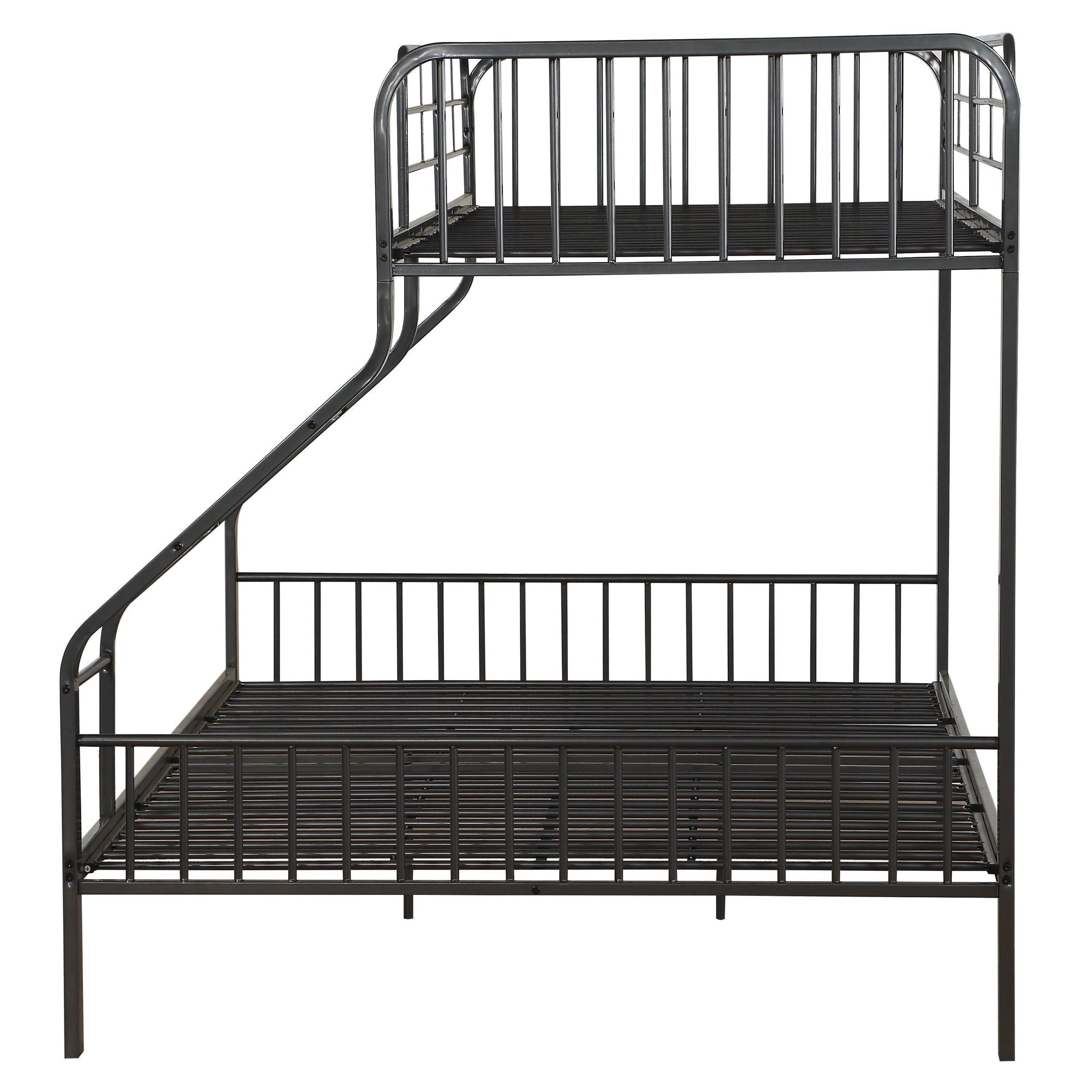 Space-Saving Twin XL Over Queen Metal Bunk Bed with Built-In Ladder, Gunmetal | Just Better Bunk Beds