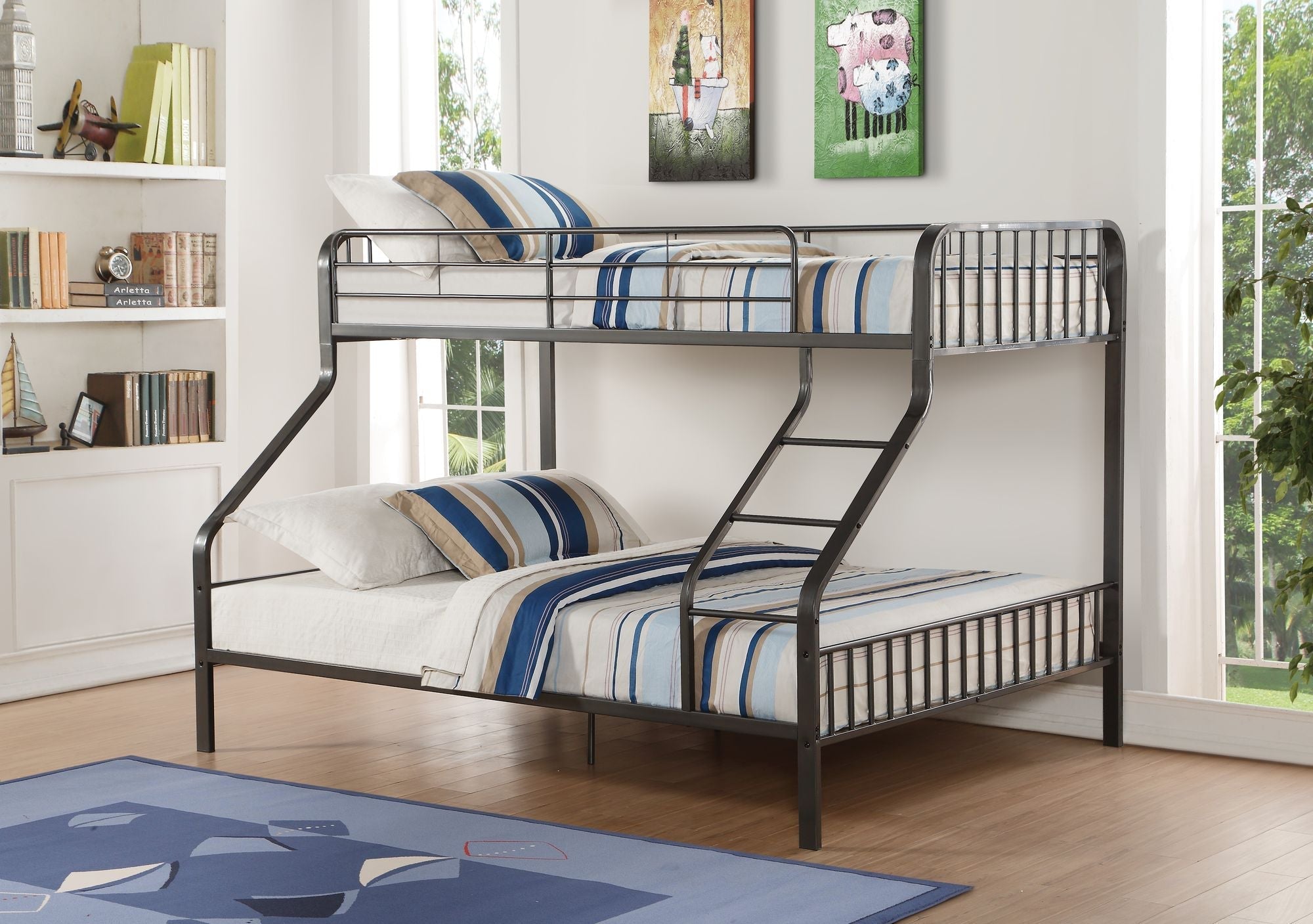 Space-Saving Twin XL Over Queen Metal Bunk Bed with Gunmetal Finish for Shared Bedrooms | Just Better Bunk Beds